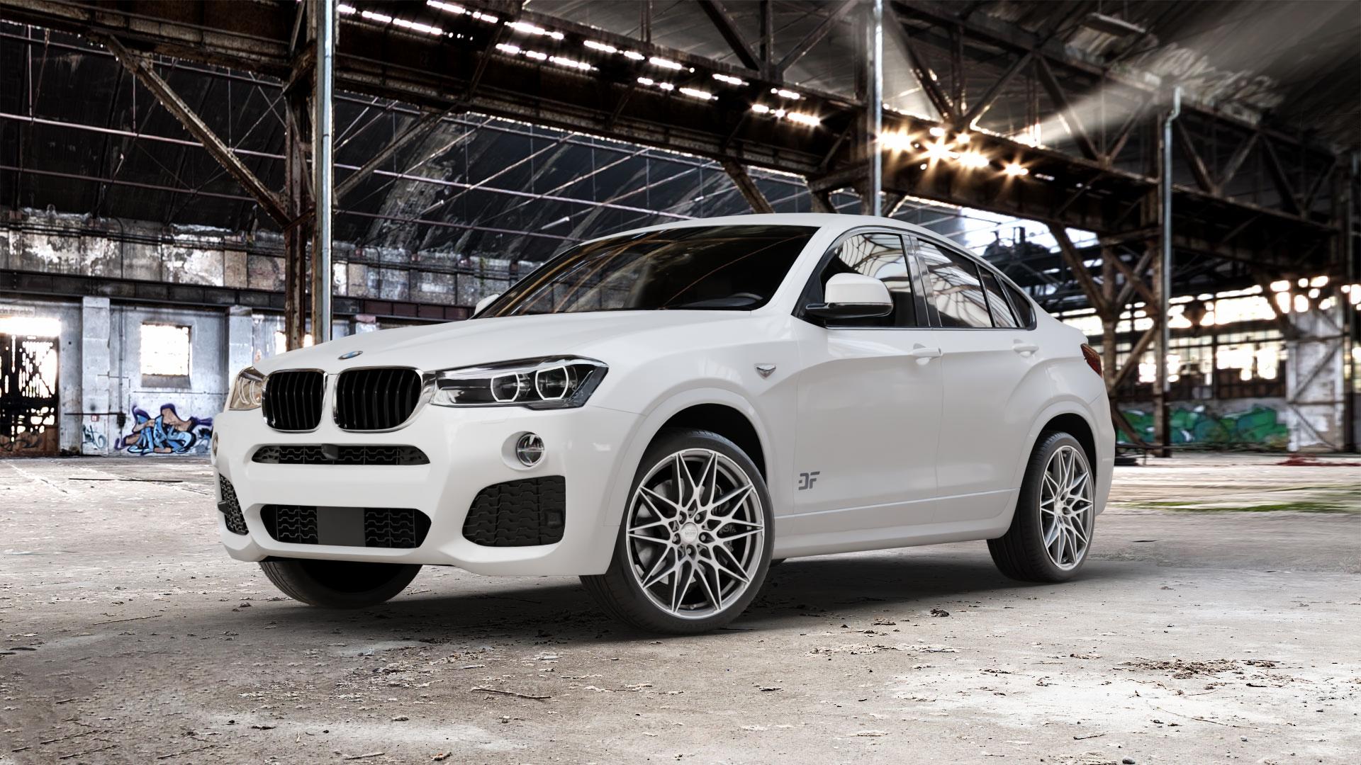MAM B2 PALLADIUM FRONT POLISH Felge mit Reifen in 20Zoll Winterfelge Alufelge auf weissem BMW X4 Typ F26 (X3, X-N1) ⬇️ mit 15mm Tieferlegung ⬇️ Old Industrial Hall_max_5300mm_2024 Frontansicht_1