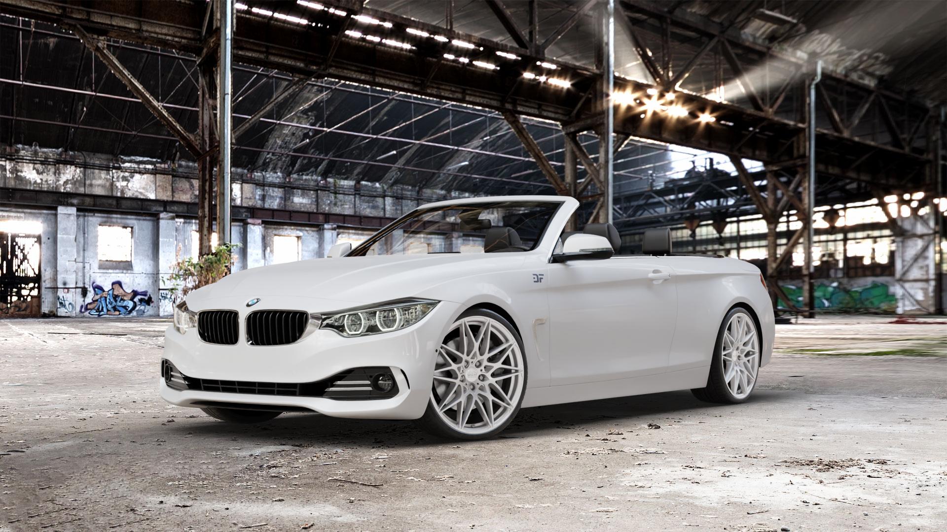 MAM B2 SILVER PAINTED Felge mit Reifen silber in 20Zoll Winterfelge Alufelge auf weissem BMW 428i Typ F33 (Cabrio) 435i 420d xDrive 420i 425d 430d 435d 430i 440i 4er Cabrio (3C) ⬇️ mit 15mm Tieferlegung ⬇️ Old Industrial Hall_max_5300mm_2024 Frontansicht_1