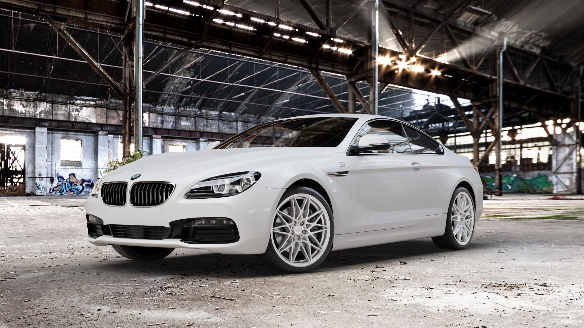 MAM B2 SILVER PAINTED Felge mit Reifen silber in 20Zoll Winterfelge Alufelge auf weissem BMW 640i Typ F13 (Coupe) 650i 640d xDrive ⬇️ mit 15mm Tieferlegung ⬇️ Old Industrial Hall_max_5300mm_2024 Frontansicht_1