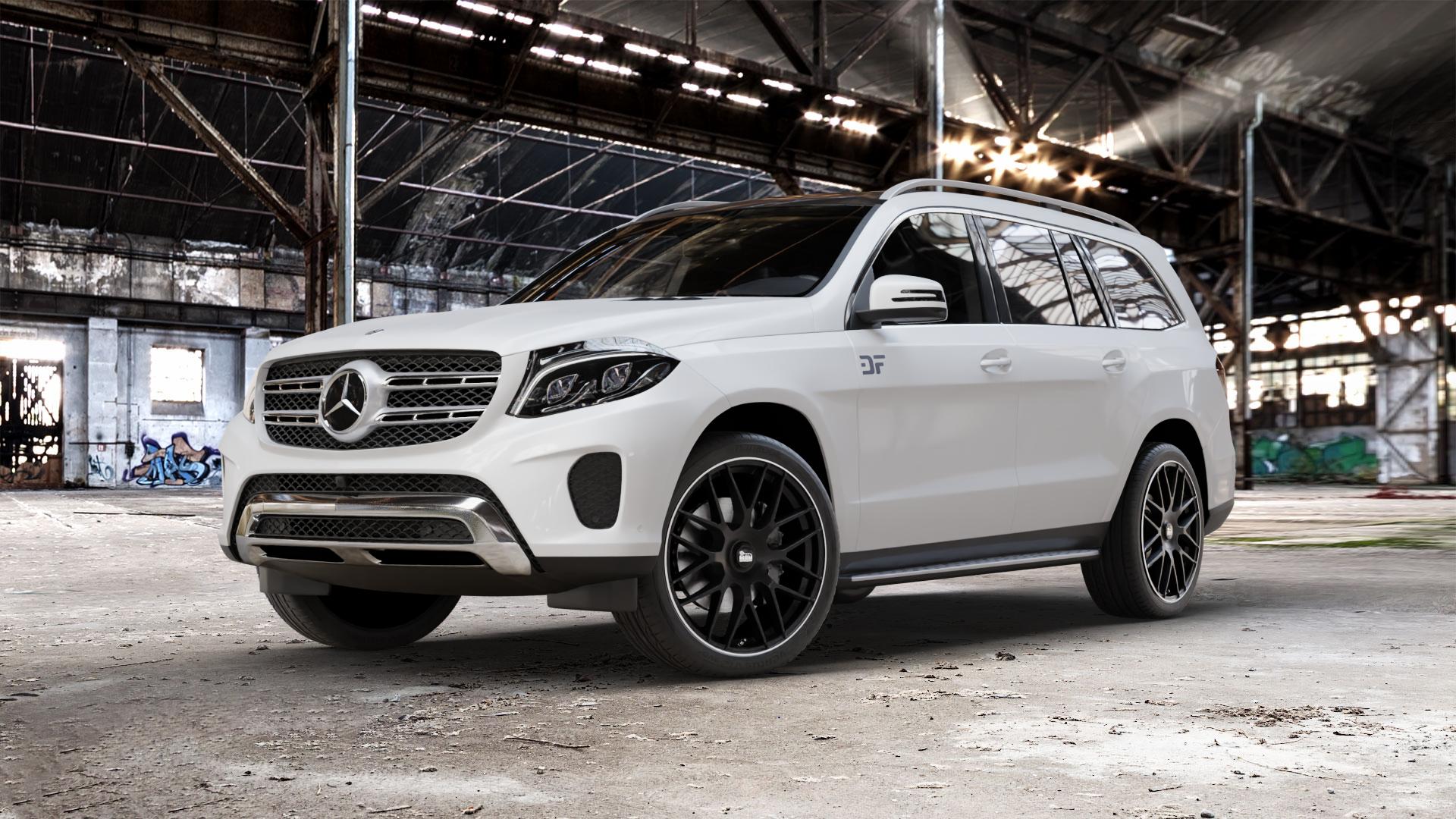 MAM GT1 MATT BLACK LIP POLISH Felge mit Reifen schwarz in 22Zoll Winterfelge Alufelge auf weissem Mercedes GLS-Klasse Typ 166 3,0l 350 D 4Matic 190kW (258 PS) 400 245kW (333 4,7l 500 335kW (455 5,5l 63 AMG 4-Matic 430kW (585 ⬇️ mit 15mm Tieferlegung ⬇️ Old Industrial Hall_max_5300mm_2024 Frontansicht_1