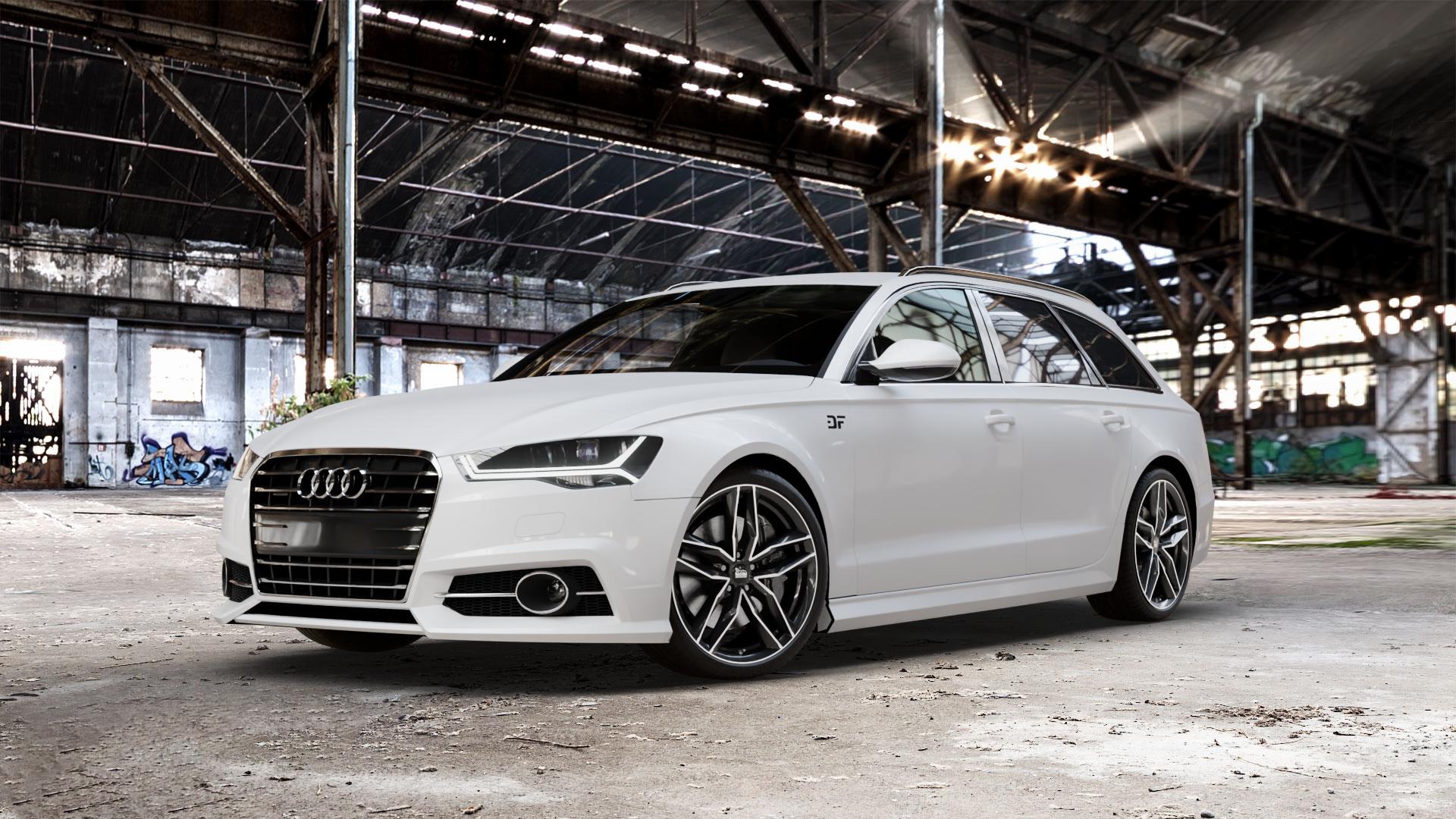 MAM RS3 BLACK FRONT POLISH Felge mit Reifen silber schwarz mehrfarbig in 20Zoll Winterfelge Alufelge auf weissem Audi A6 Typ 4G/C7 (Avant) Facelift ⬇️ mit 15mm Tieferlegung ⬇️ Old Industrial Hall_max_5300mm_2024 Frontansicht_1