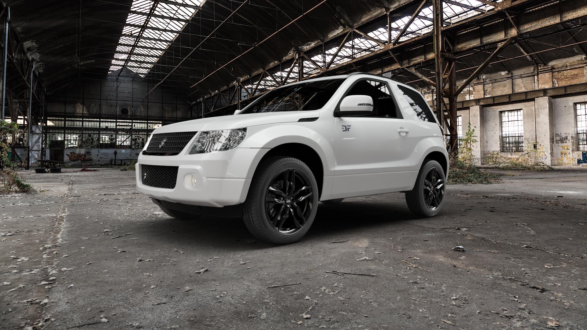 MAM RS3 BLACK PAINTED Felge mit Reifen schwarz in 19Zoll Winterfelge Alufelge auf weissem Suzuki Grand Vitara Typ JT (3-Türig) ⬇️ mit 15mm Tieferlegung ⬇️ Old Industrial Hall_max5000mm_2022 Frontansicht_1