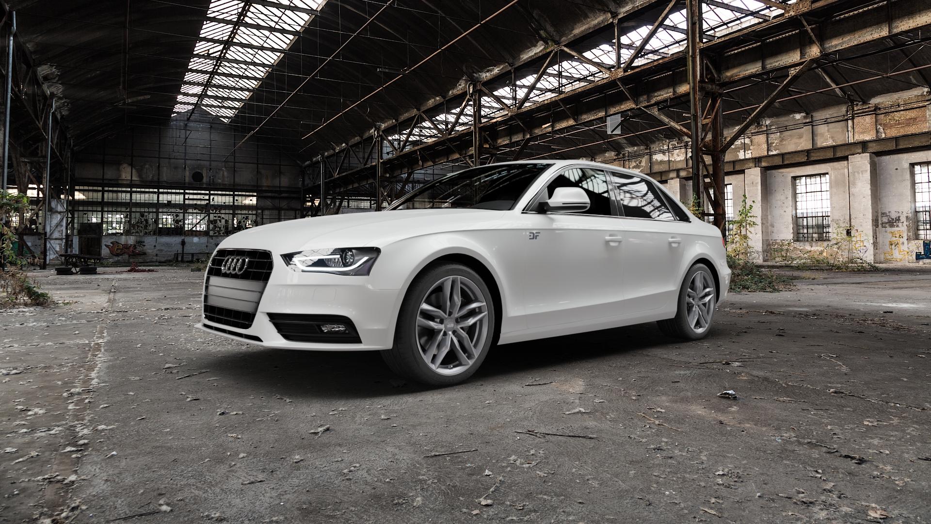 MAM RS3 MATT PALLADIUM FRONT POLISH Felge mit Reifen silber mehrfarbig anthrazit in 18Zoll Winterfelge Alufelge auf weissem Audi A4 Typ 8K2/B8 (Limousine) Facelift ⬇️ mit 15mm Tieferlegung ⬇️ Old Industrial Hall_max5000mm_2022 Frontansicht_1