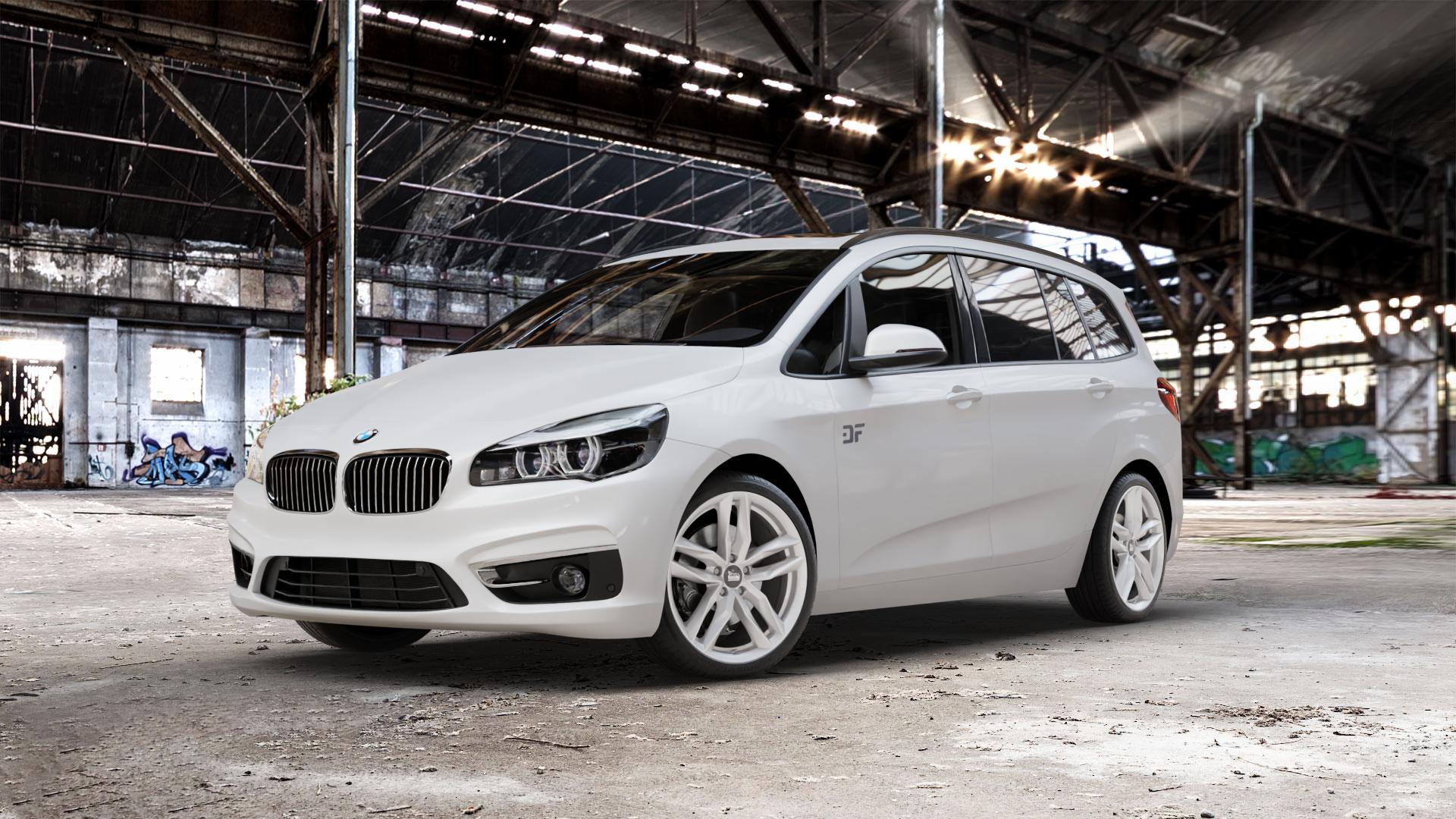 MAM RS3 SILVER PAINTED Felge mit Reifen silber in 19Zoll Winterfelge Alufelge auf weissem BMW 218i Typ UKL-L (F46 Gran Tourer) 220i 216d 218d 220d xDrive 214d 216i F2GT 2er F46 Tourer (UKL-L) (F2GT) Facelift ⬇️ mit 15mm Tieferlegung ⬇️ Old Industrial Hall_max_5300mm_2024 Frontansicht_1