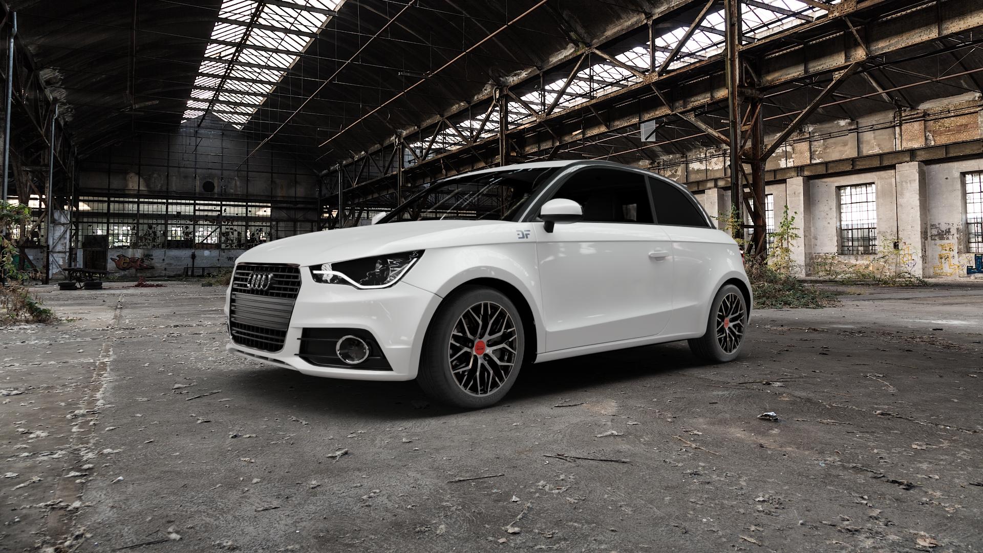 MAM RS4 BLACK FRONT POLISH Felge mit Reifen schwarz in 16Zoll Winterfelge Alufelge auf weissem Audi A1 Typ 8X Facelift ⬇️ mit 15mm Tieferlegung ⬇️ Old Industrial Hall_max5000mm_2022 Frontansicht_1