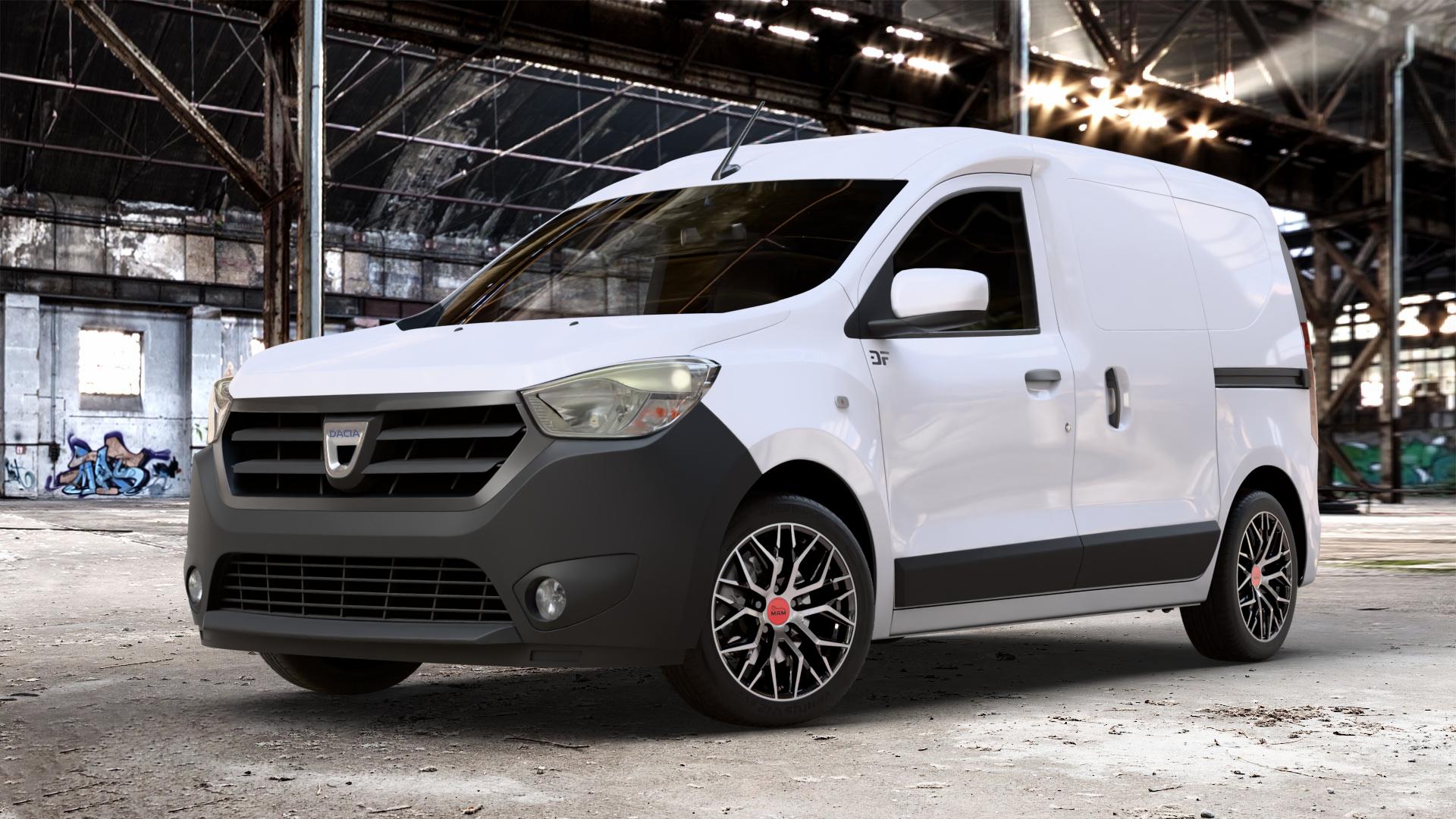 MAM RS4 BLACK FRONT POLISH Felge mit Reifen schwarz in 16Zoll Winterfelge Alufelge auf weissem Dacia Dokker Express Typ SD 1,2l 16V 84kW (114 PS) 1,5l dCi 55kW (75 66kW (90 1,6l MPI 61kW (83 LPG ⬇️ mit 15mm Tieferlegung ⬇️ Old Industrial Hall_max_4400mm_2024 Frontansicht_1