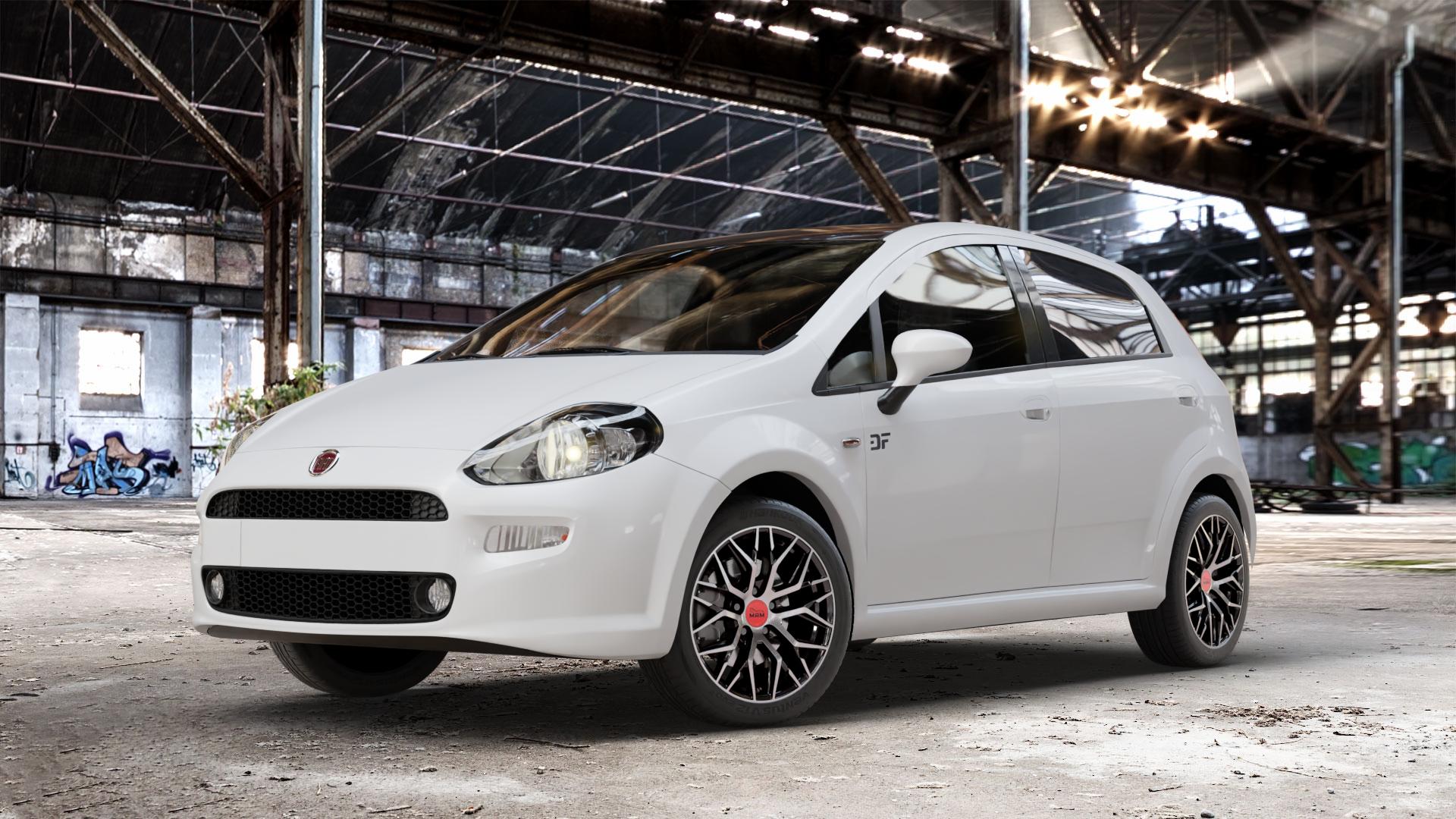 MAM RS4 BLACK FRONT POLISH Felge mit Reifen schwarz in 16Zoll Winterfelge Alufelge auf weissem Fiat Punto / Grande Typ 199 (12->) ⬇️ mit 15mm Tieferlegung ⬇️ Old Industrial Hall_max_4400mm_2024 Frontansicht_1