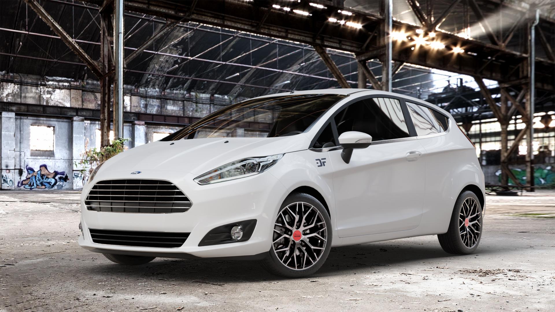 MAM RS4 BLACK FRONT POLISH Felge mit Reifen schwarz in 16Zoll Winterfelge Alufelge auf weissem Ford Fiesta VI Typ JA8 Facelift ⬇️ mit 15mm Tieferlegung ⬇️ Old Industrial Hall_max_4400mm_2024 Frontansicht_1
