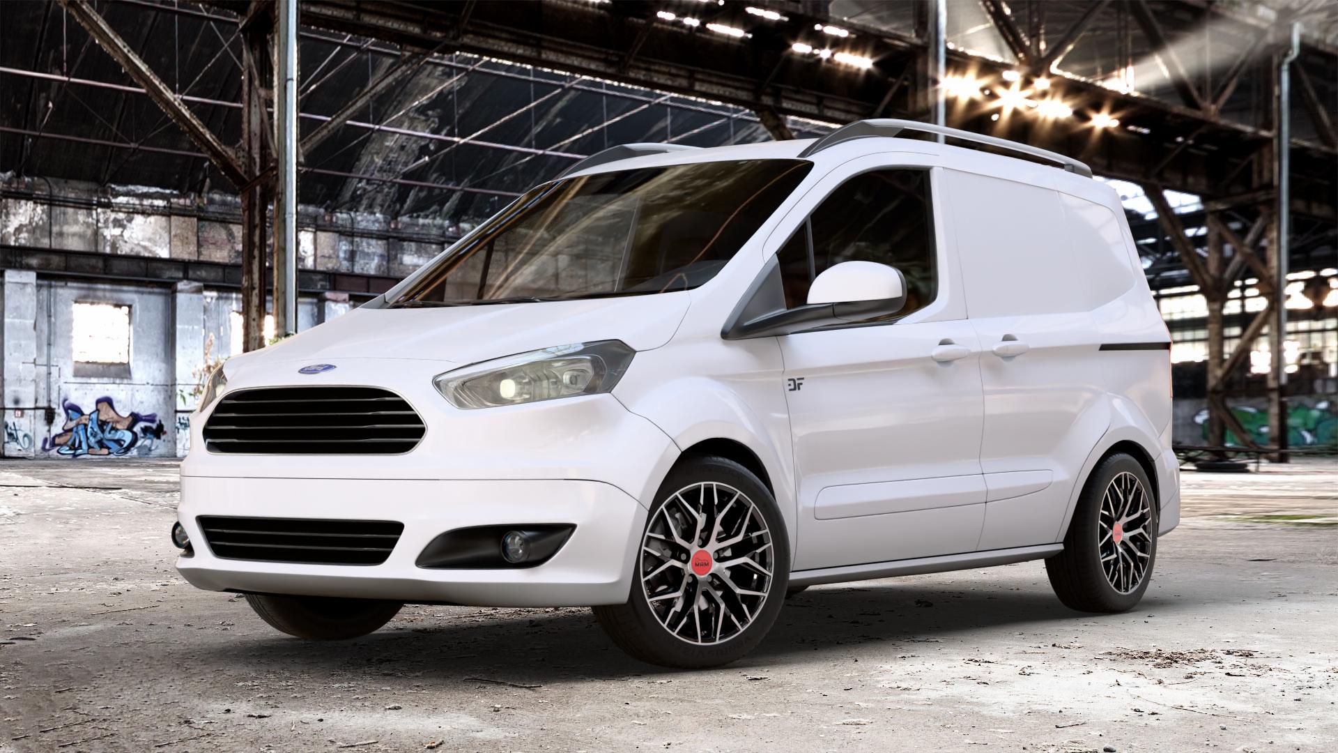 MAM RS4 BLACK FRONT POLISH Felge mit Reifen schwarz in 16Zoll Winterfelge Alufelge auf weissem Ford Transit Courier Typ JN8 (14->) JU2 ⬇️ mit 15mm Tieferlegung ⬇️ Old Industrial Hall_max_4400mm_2024 Frontansicht_1