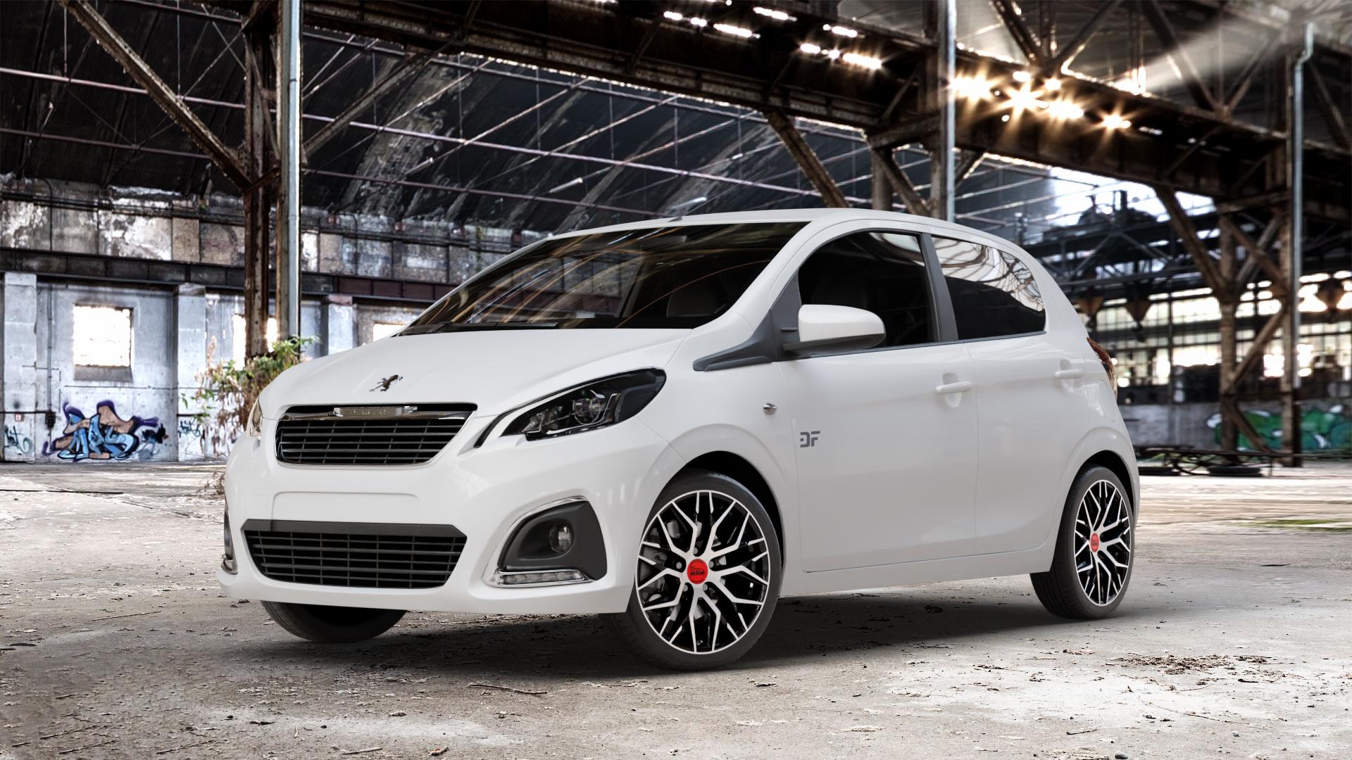 MAM RS4 BLACK FRONT POLISH Felge mit Reifen schwarz in 16Zoll Winterfelge Alufelge auf weissem Peugeot 108 ⬇️ mit 15mm Tieferlegung ⬇️ Old Industrial Hall_max_4400mm_2024 Frontansicht_1