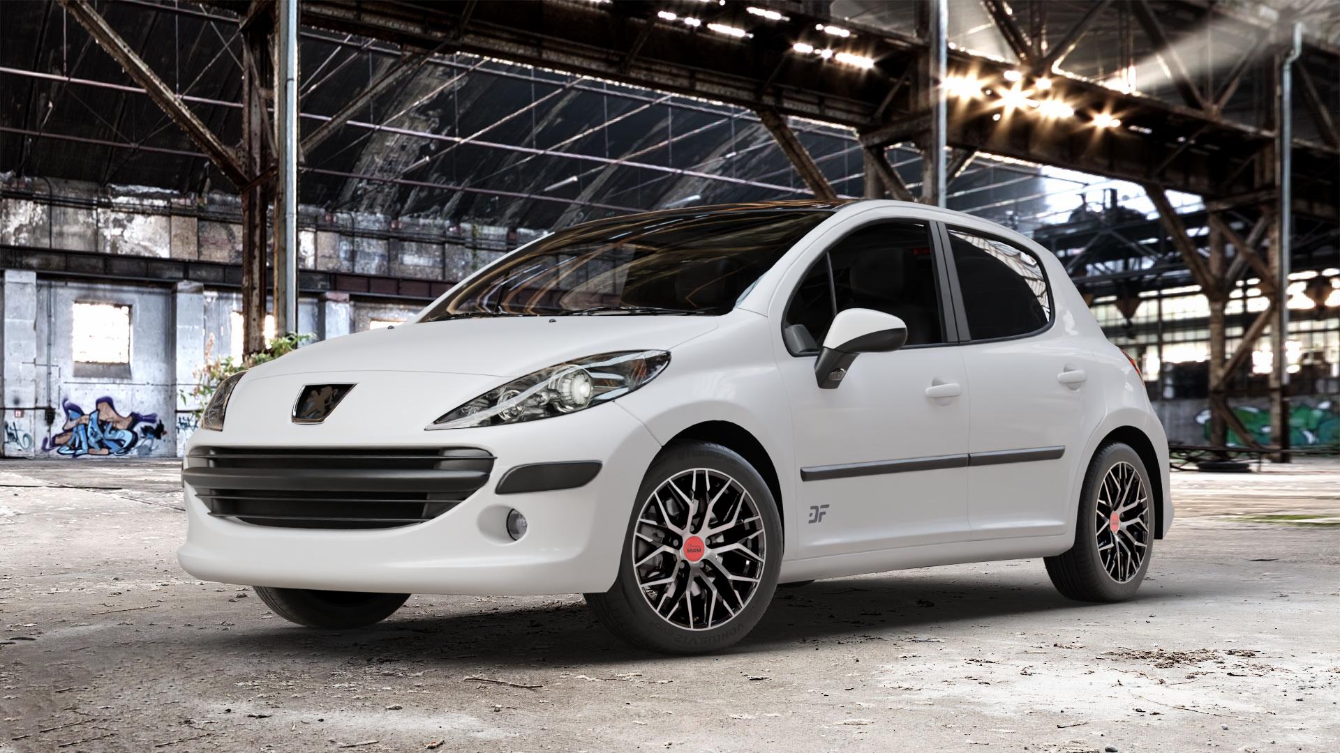 MAM RS4 BLACK FRONT POLISH Felge mit Reifen schwarz in 16Zoll Winterfelge Alufelge auf weissem Peugeot 207 SW Facelift ⬇️ mit 15mm Tieferlegung ⬇️ Old Industrial Hall_max_4400mm_2024 Frontansicht_1