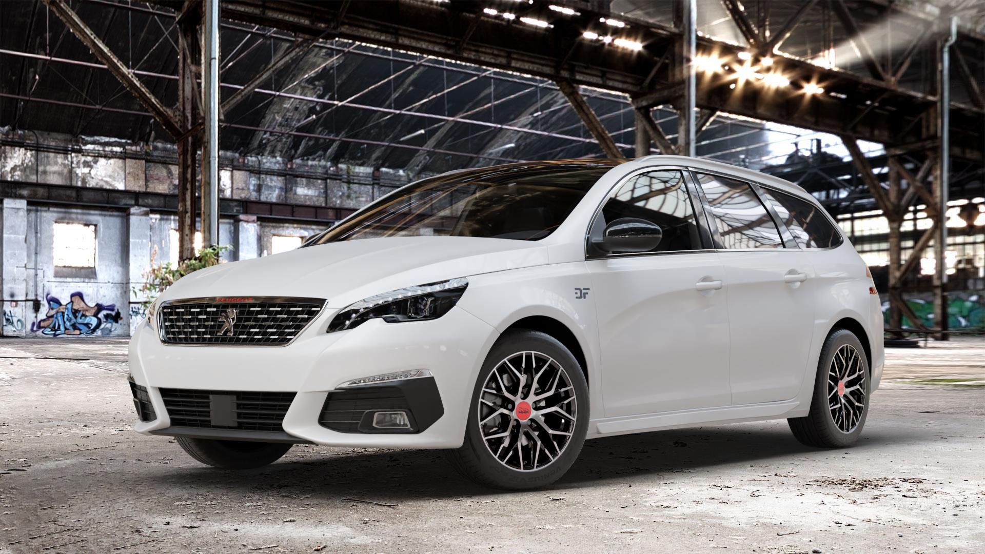 MAM RS4 BLACK FRONT POLISH Felge mit Reifen schwarz in 16Zoll Winterfelge Alufelge auf weissem Peugeot 308 SW II Typ L Facelift ⬇️ mit 15mm Tieferlegung ⬇️ Old Industrial Hall_max_4400mm_2024 Frontansicht_1