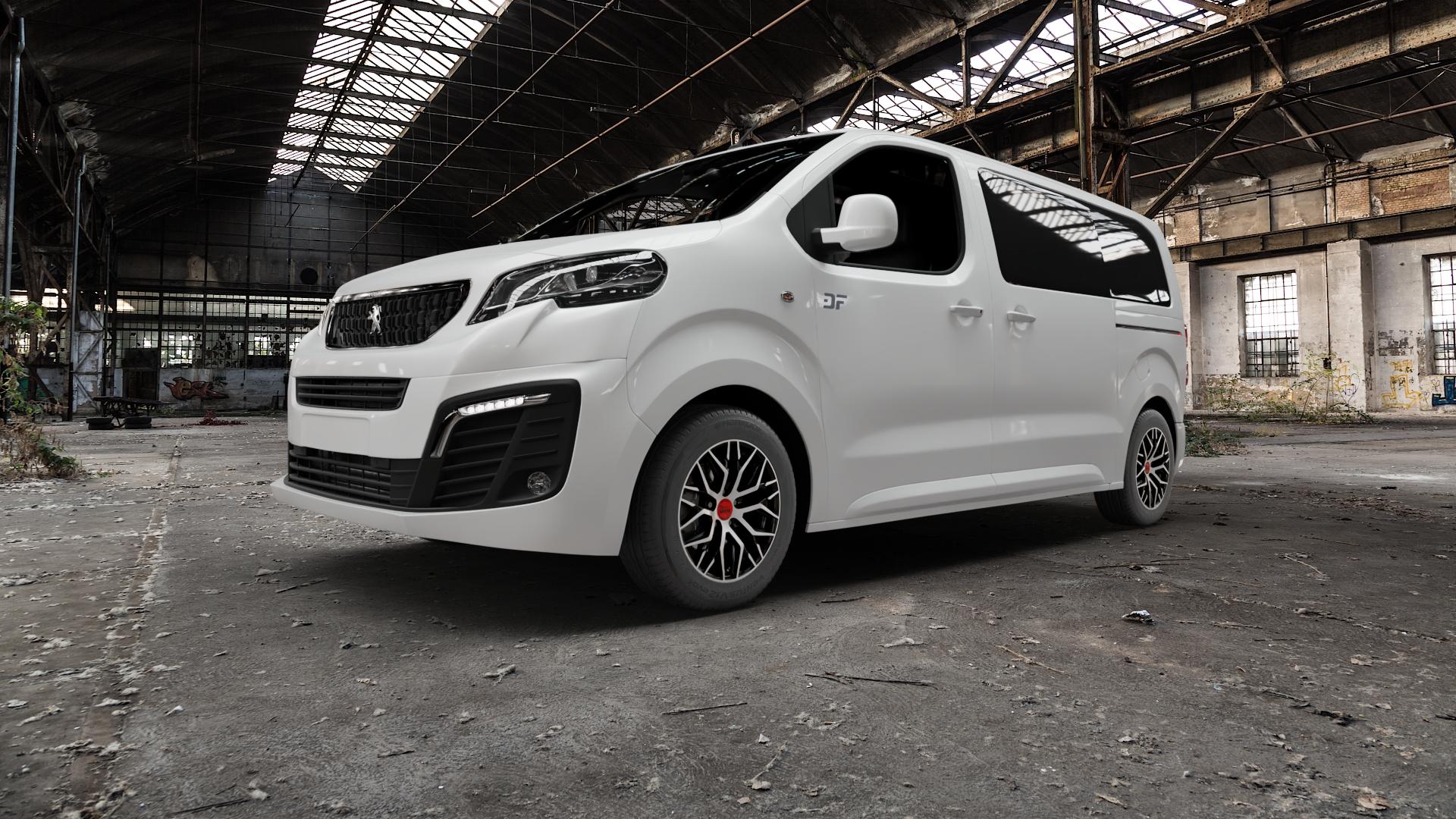 MAM RS4 BLACK FRONT POLISH Felge mit Reifen schwarz in 16Zoll Winterfelge Alufelge auf weissem Peugeot Expert III Typ V ⬇️ mit 15mm Tieferlegung ⬇️ Old Industrial Hall_max5000mm_2022 Frontansicht_1