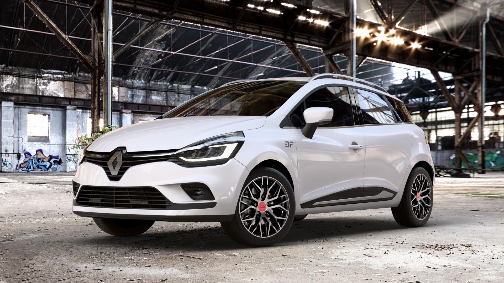 MAM RS4 BLACK FRONT POLISH Felge mit Reifen schwarz in 16Zoll Winterfelge Alufelge auf weissem Renault Clio IV Grandtour Typ R Facelift ⬇️ mit 15mm Tieferlegung ⬇️ Old Industrial Hall_max_4400mm_2024 Frontansicht_1