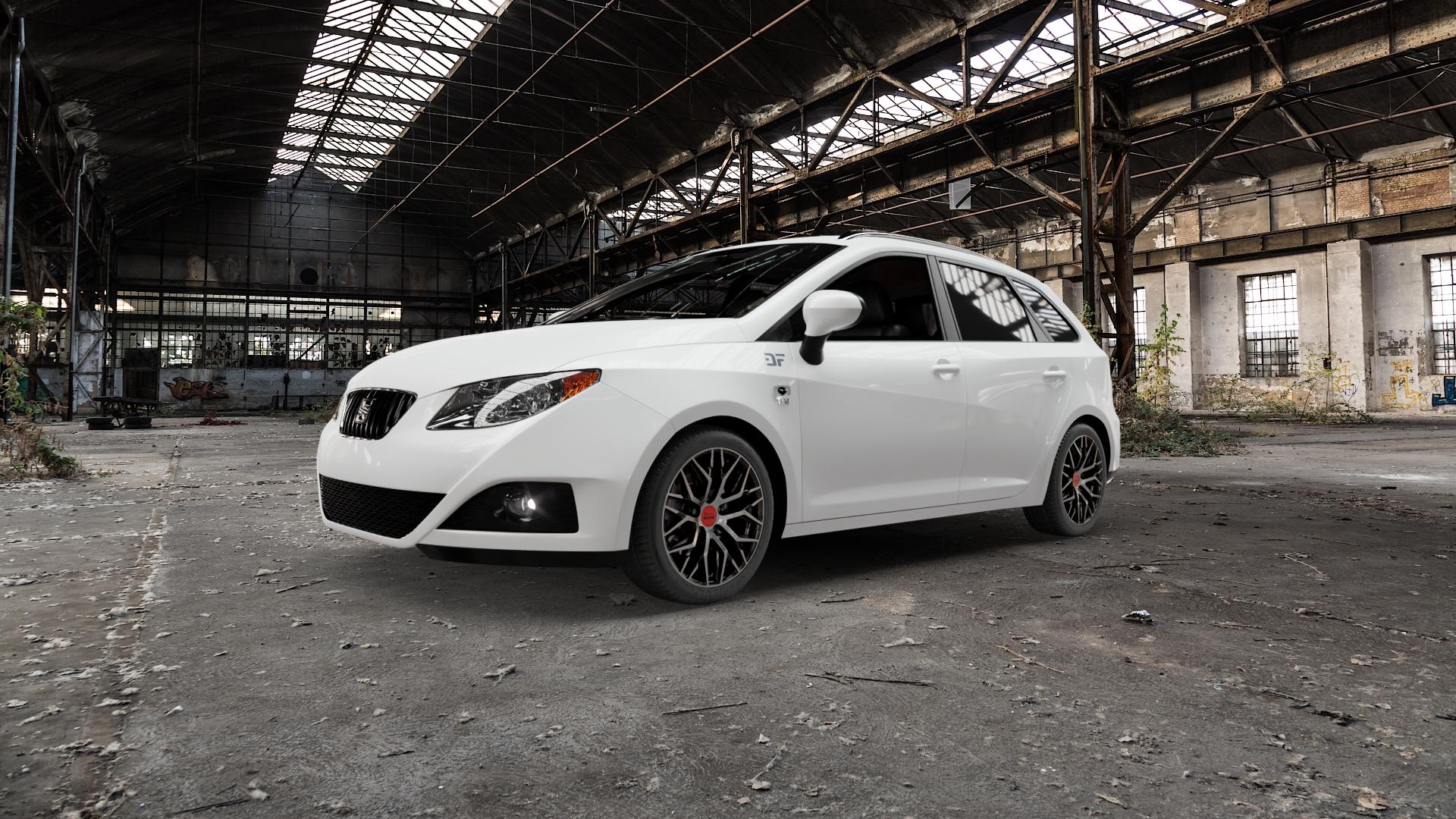 MAM RS4 BLACK FRONT POLISH Felge mit Reifen schwarz in 16Zoll Winterfelge Alufelge auf weissem Seat Ibiza IV Typ 6J ST ⬇️ mit 15mm Tieferlegung ⬇️ Old Industrial Hall_max5000mm_2022 Frontansicht_1