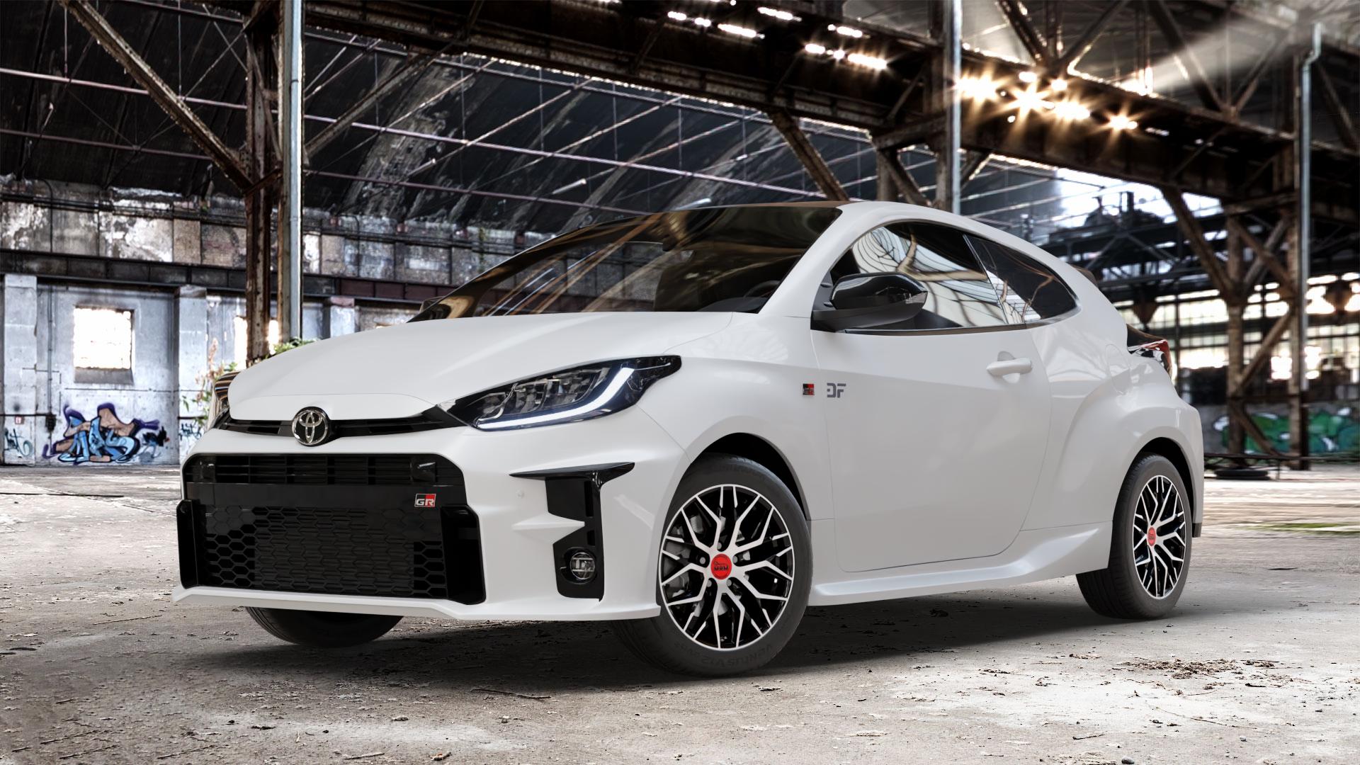 MAM RS4 BLACK FRONT POLISH Felge mit Reifen schwarz in 16Zoll Winterfelge Alufelge auf weissem Toyota Yaris IV Typ XPA1F(EU,M) l kW (0 PS) GR XPA1G(EU,M) ⬇️ mit 15mm Tieferlegung ⬇️ Old Industrial Hall_max_4400mm_2024 Frontansicht_1