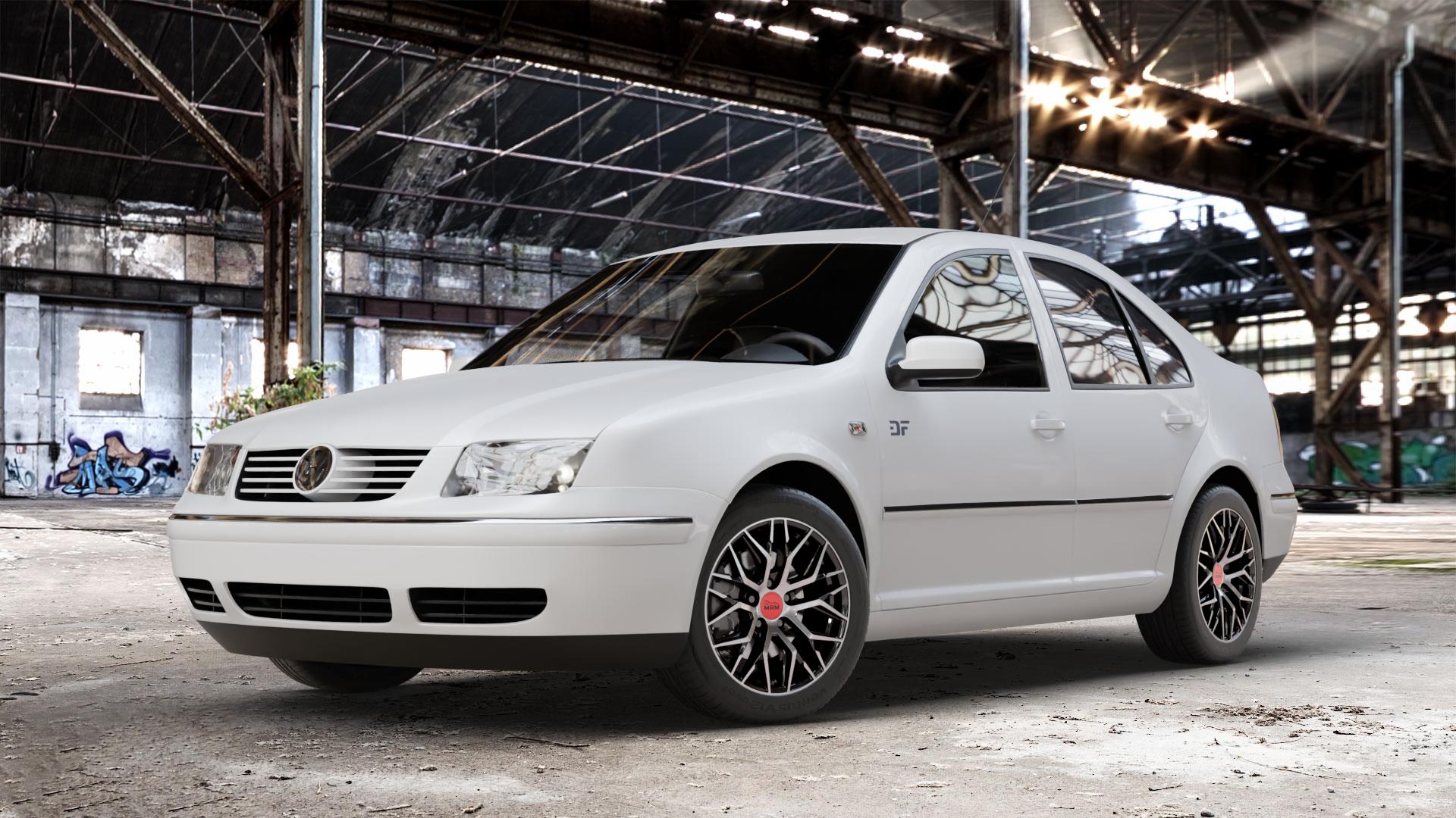 MAM RS4 BLACK FRONT POLISH Felge mit Reifen schwarz in 16Zoll Winterfelge Alufelge auf weissem Volkswagen (VW) Bora Variant ⬇️ mit 15mm Tieferlegung ⬇️ Old Industrial Hall_max_4400mm_2024 Frontansicht_1