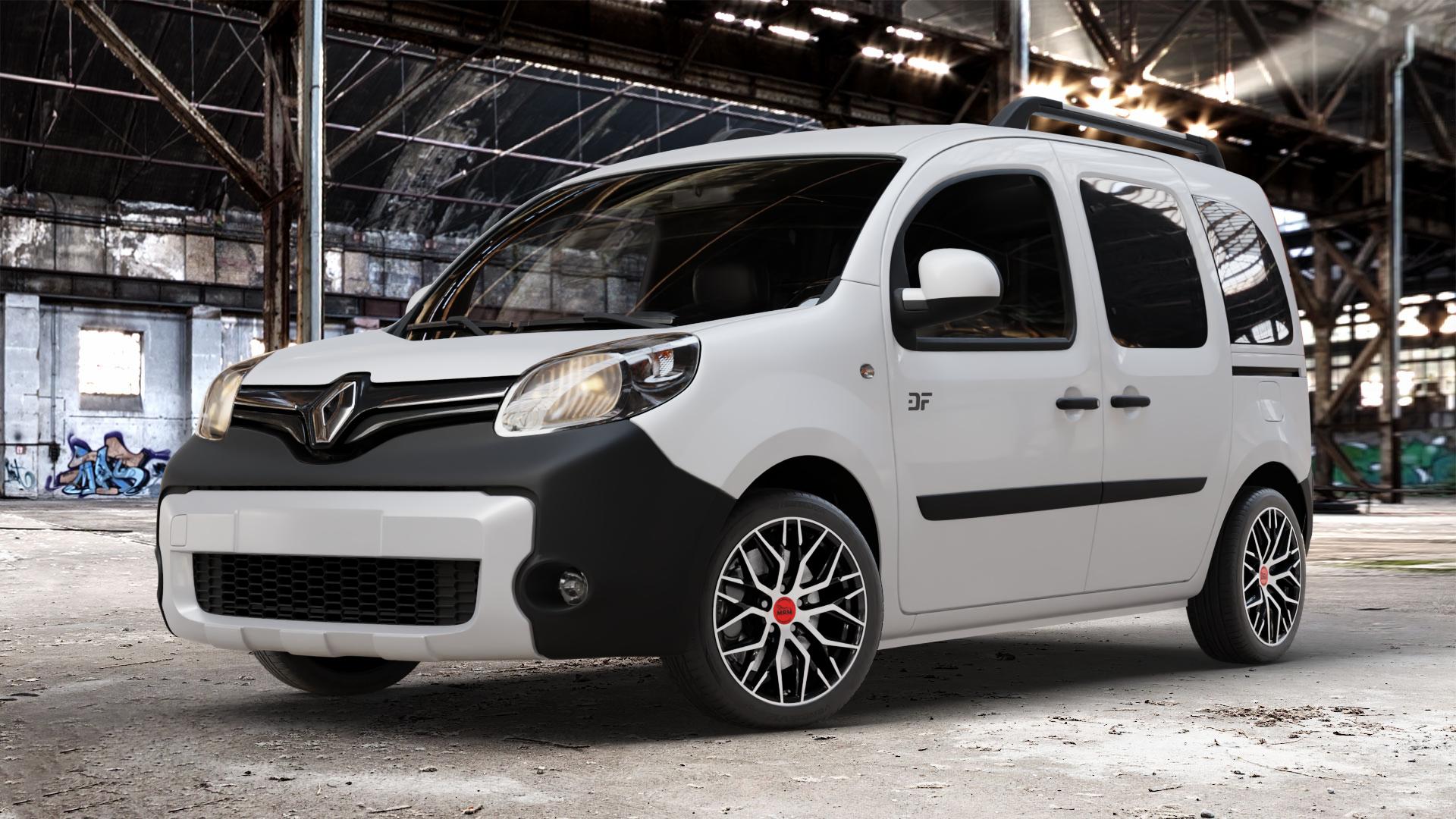 MAM RS4 BLACK FRONT POLISH Felge mit Reifen schwarz in 17Zoll Winterfelge Alufelge auf weissem Renault Kangoo II Typ W Rapid FW BeBop Facelift (13->) Maxi ⬇️ mit 15mm Tieferlegung ⬇️ Old Industrial Hall_max_4400mm_2024 Frontansicht_1