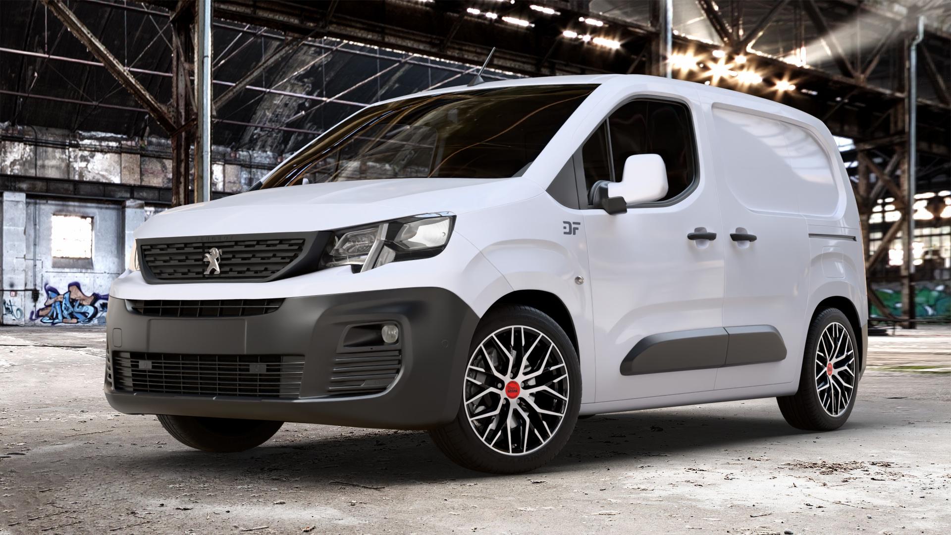 MAM RS4 BLACK FRONT POLISH Felge mit Reifen schwarz in 18Zoll Winterfelge Alufelge auf weissem Peugeot Partner III Typ E 1,5l HDi 96kW (131 PS) 75kW (102 1,2l PureTech 81kW (110 56kW (76 1,6l 55kW (75 73kW (99 0,0l e-Partner 57kW (77 ⬇️ mit 15mm Tieferlegung ⬇️ Old Industrial Hall_max_4400mm_2024 Frontansicht_1