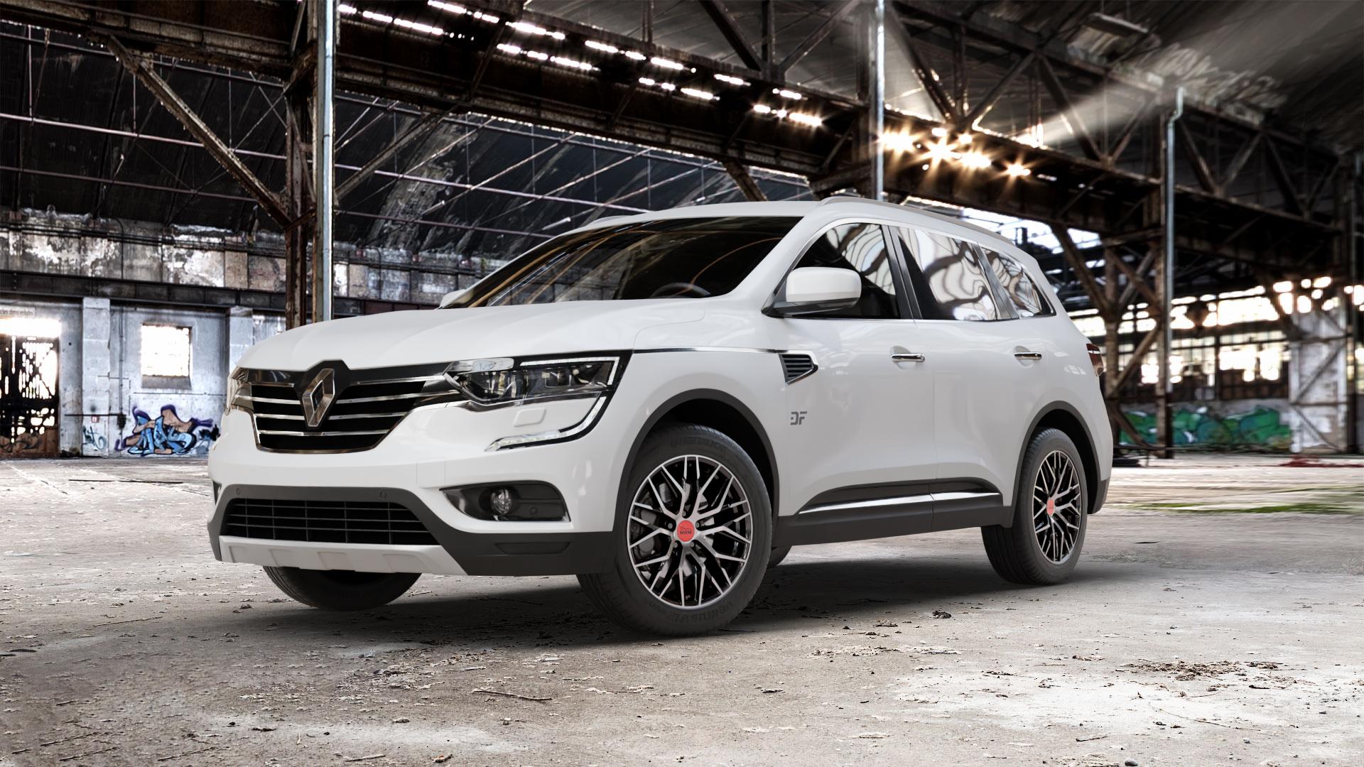 MAM RS4 BLACK FRONT POLISH Felge mit Reifen schwarz in 18Zoll Winterfelge Alufelge auf weissem Renault Koleos II Typ RZG ⬇️ mit 15mm Tieferlegung ⬇️ Old Industrial Hall_max_5300mm_2024 Frontansicht_1
