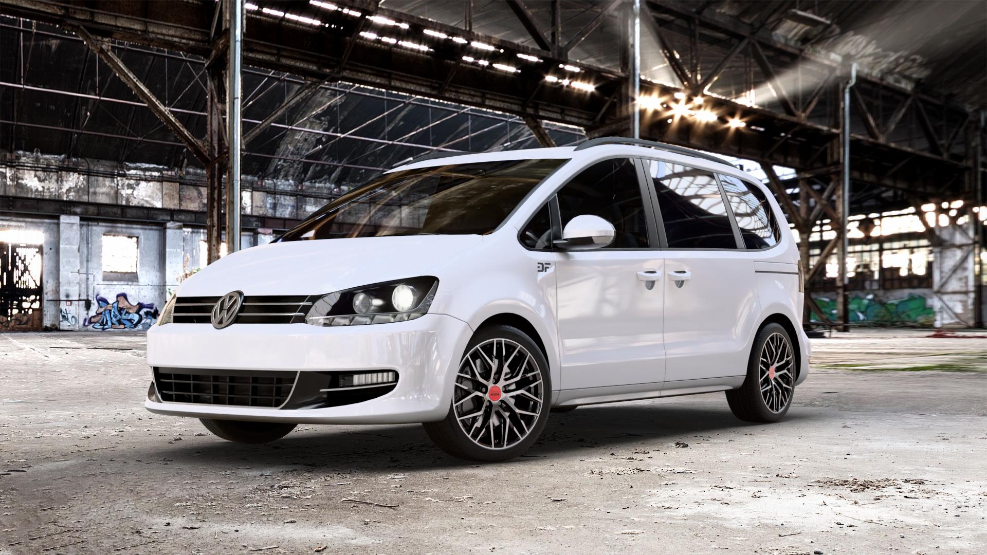 MAM RS4 BLACK FRONT POLISH Felge mit Reifen schwarz in 18Zoll Winterfelge Alufelge auf weissem Volkswagen (VW) Sharan I Typ 7M II 7N ⬇️ mit 15mm Tieferlegung ⬇️ Old Industrial Hall_max_5300mm_2024 Frontansicht_1