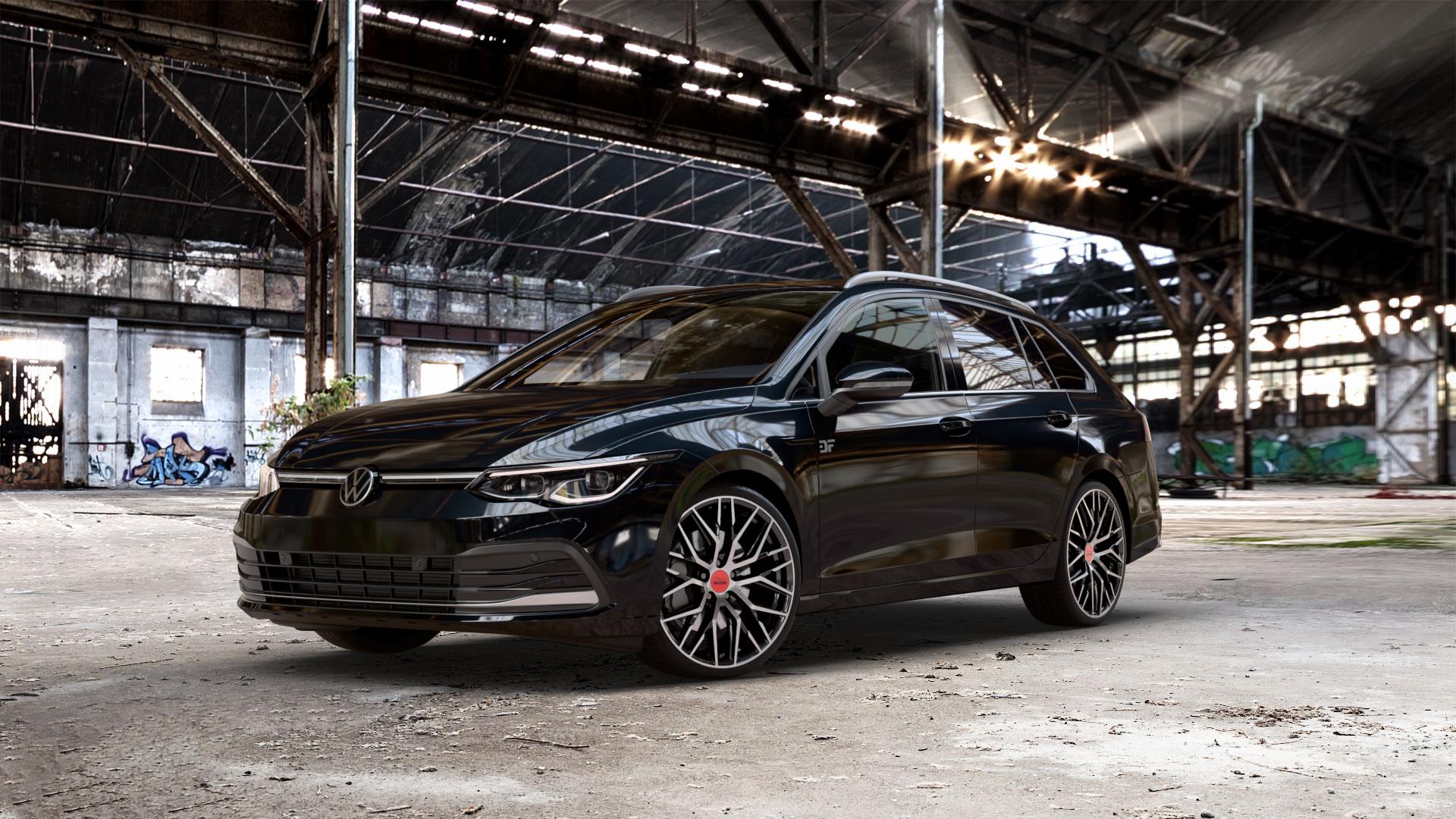 MAM RS4 BLACK FRONT POLISH Felge mit Reifen schwarz in 19Zoll Winterfelge Alufelge auf metallic schwarzem Volkswagen (VW) Golf 8 Variant 1,0l TSI 81kW Mild-Hybrid (110 PS) 2,0l TDI 85kW (116 110kW (150 1,5l 96kW (131 CNG 4Motion 140kW (190 ⬇️ mit 15mm Tieferlegung ⬇️ Old Industrial Hall_max_5300mm_2024 Frontansicht_1