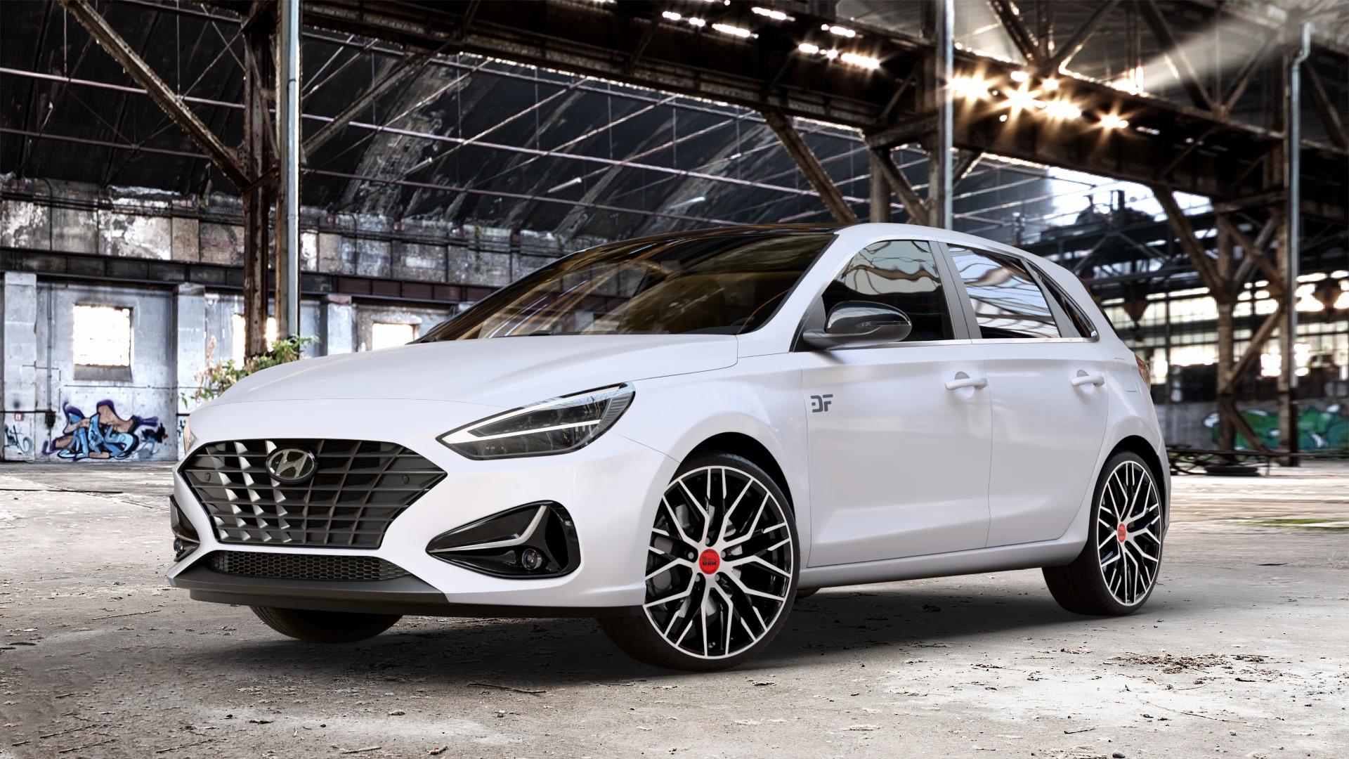 MAM RS4 BLACK FRONT POLISH Felge mit Reifen schwarz in 19Zoll Winterfelge Alufelge auf weissem Hyundai i30 Typ PDE Facelift 1,0l T-GDI 88kW Mild-Hybrid (120 PS) 1,5l 117kW (159 81kW (110 1,6l CRDi 85kW (116 100kW (136 II ⬇️ mit 15mm Tieferlegung ⬇️ Old Industrial Hall_max_4400mm_2024 Frontansicht_1
