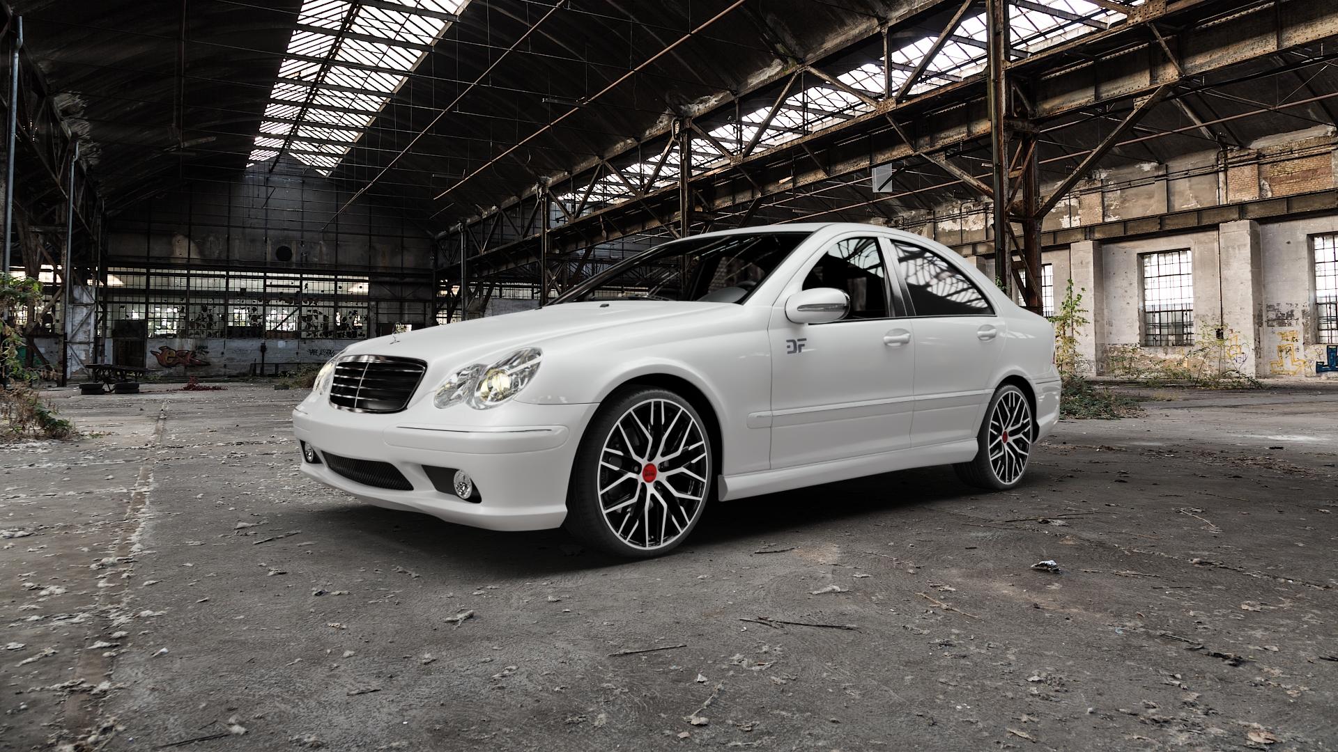 MAM RS4 BLACK FRONT POLISH Felge mit Reifen schwarz in 19Zoll Winterfelge Alufelge auf weissem Mercedes C-Klasse Typ W203 Limousine ⬇️ mit 15mm Tieferlegung ⬇️ Old Industrial Hall_max5000mm_2022 Frontansicht_1