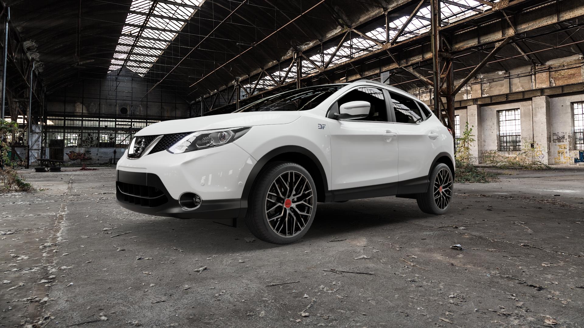MAM RS4 BLACK FRONT POLISH Felge mit Reifen schwarz in 19Zoll Winterfelge Alufelge auf weissem Nissan Qashqai Typ J11 Facelift ⬇️ mit 15mm Tieferlegung ⬇️ Old Industrial Hall_max5000mm_2022 Frontansicht_1