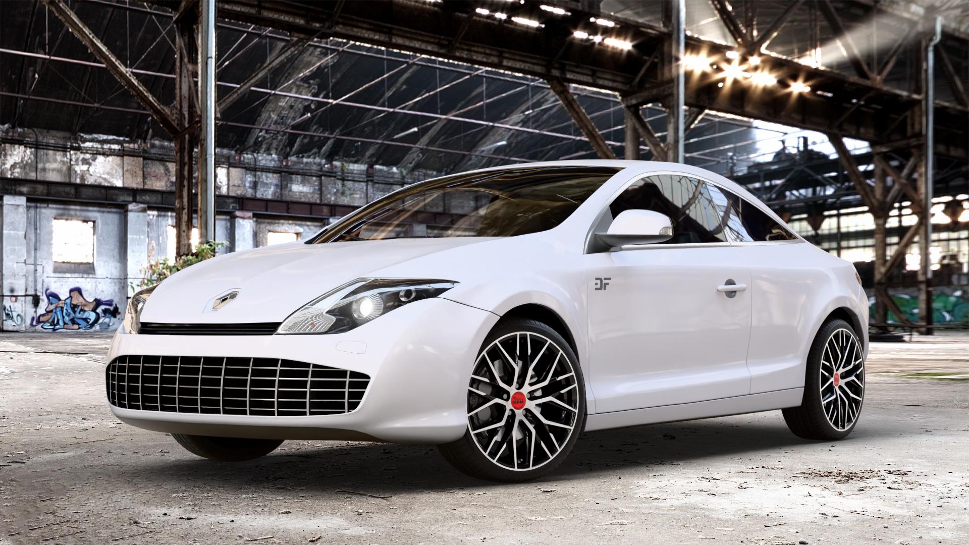 MAM RS4 BLACK FRONT POLISH Felge mit Reifen schwarz in 19Zoll Winterfelge Alufelge auf weissem Renault Laguna III Coupé Typ T ⬇️ mit 15mm Tieferlegung ⬇️ Old Industrial Hall_max_4400mm_2024 Frontansicht_1