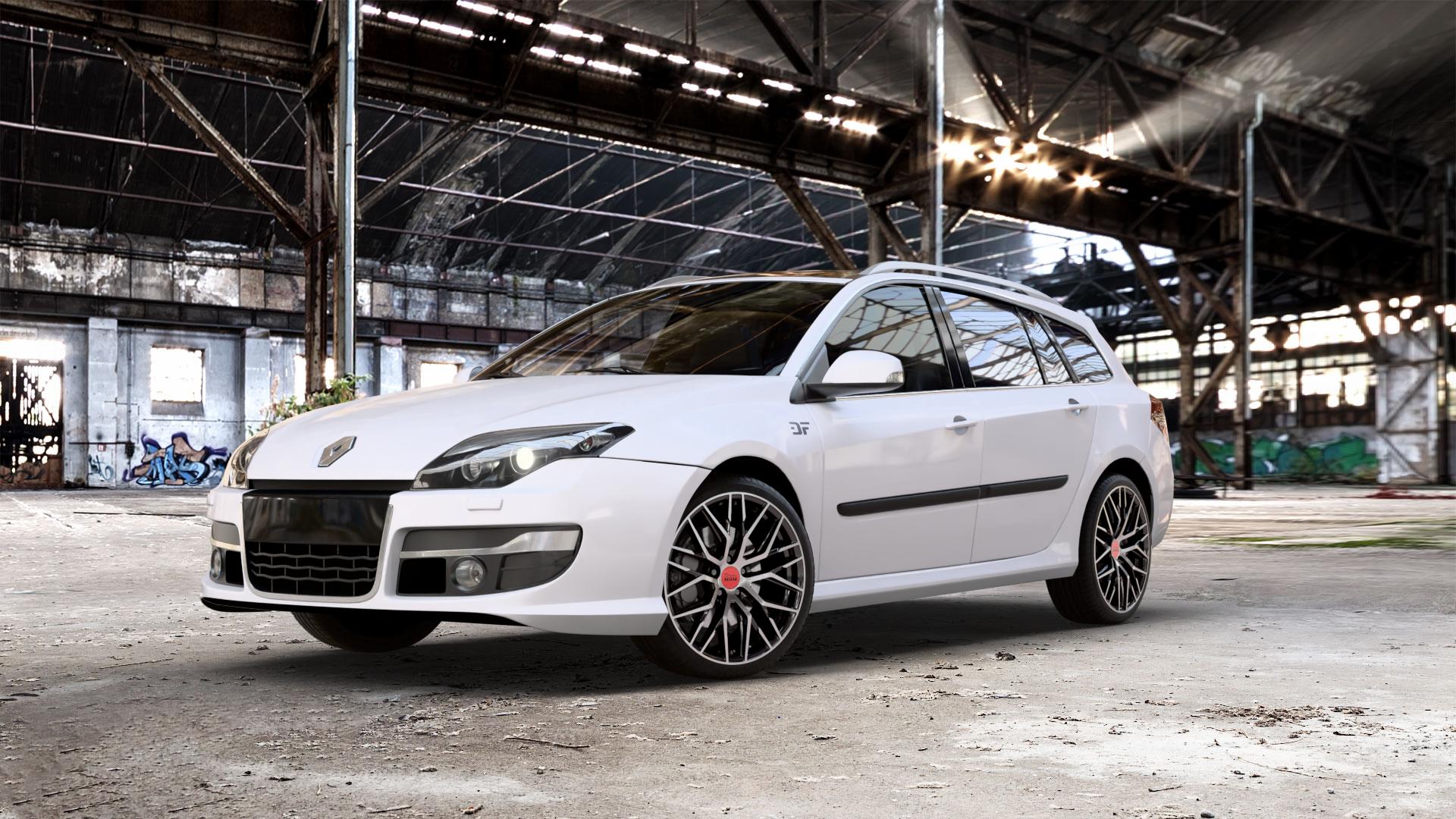 MAM RS4 BLACK FRONT POLISH Felge mit Reifen schwarz in 19Zoll Winterfelge Alufelge auf weissem Renault Laguna III Grandtour Typ T ⬇️ mit 15mm Tieferlegung ⬇️ Old Industrial Hall_max_5300mm_2024 Frontansicht_1