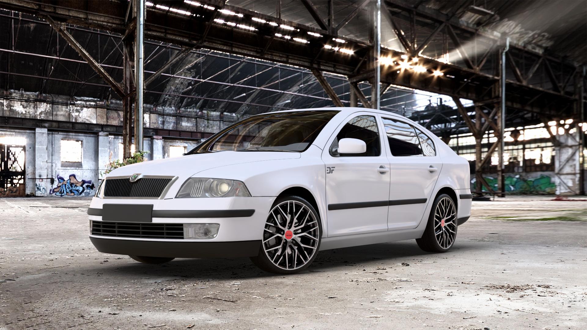 MAM RS4 BLACK FRONT POLISH Felge mit Reifen schwarz in 19Zoll Winterfelge Alufelge auf weissem Skoda Octavia II Limousine Typ 1Z3 1,4l 55kW (75 PS) 59kW (80 1,6l 75kW (102 FSI 85kW (116 1,8l TSI 118kW (160 1,2l 77kW (105 90kW (122 TDI I 1U2 ⬇️ mit 15mm Tieferlegung ⬇️ Old Industrial Hall_max_5300mm_2024 Frontansicht_1