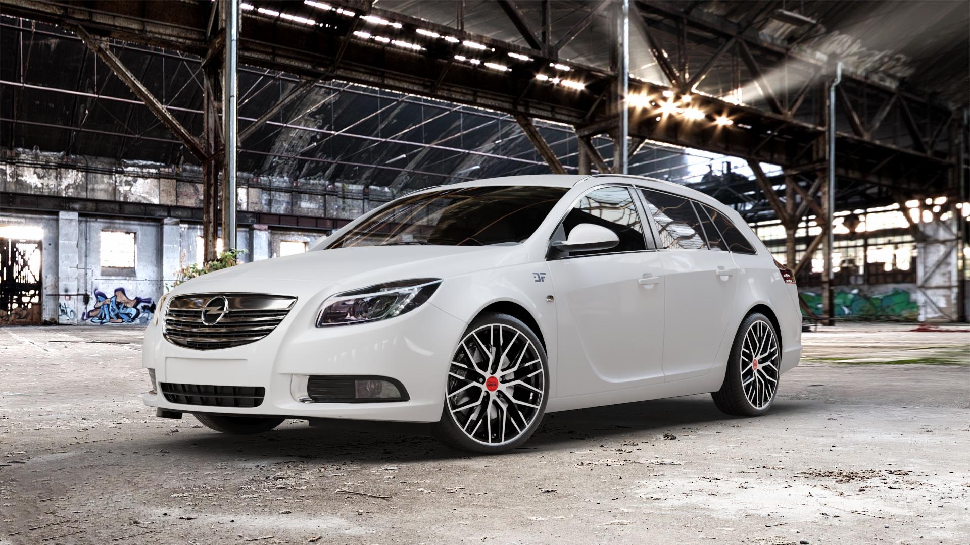 MAM RS4 BLACK FRONT POLISH Felge mit Reifen schwarz in 20Zoll Winterfelge Alufelge auf weissem Opel Insignia I Sports Tourer Facelift ⬇️ mit 15mm Tieferlegung ⬇️ Old Industrial Hall_max_5300mm_2024 Frontansicht_1