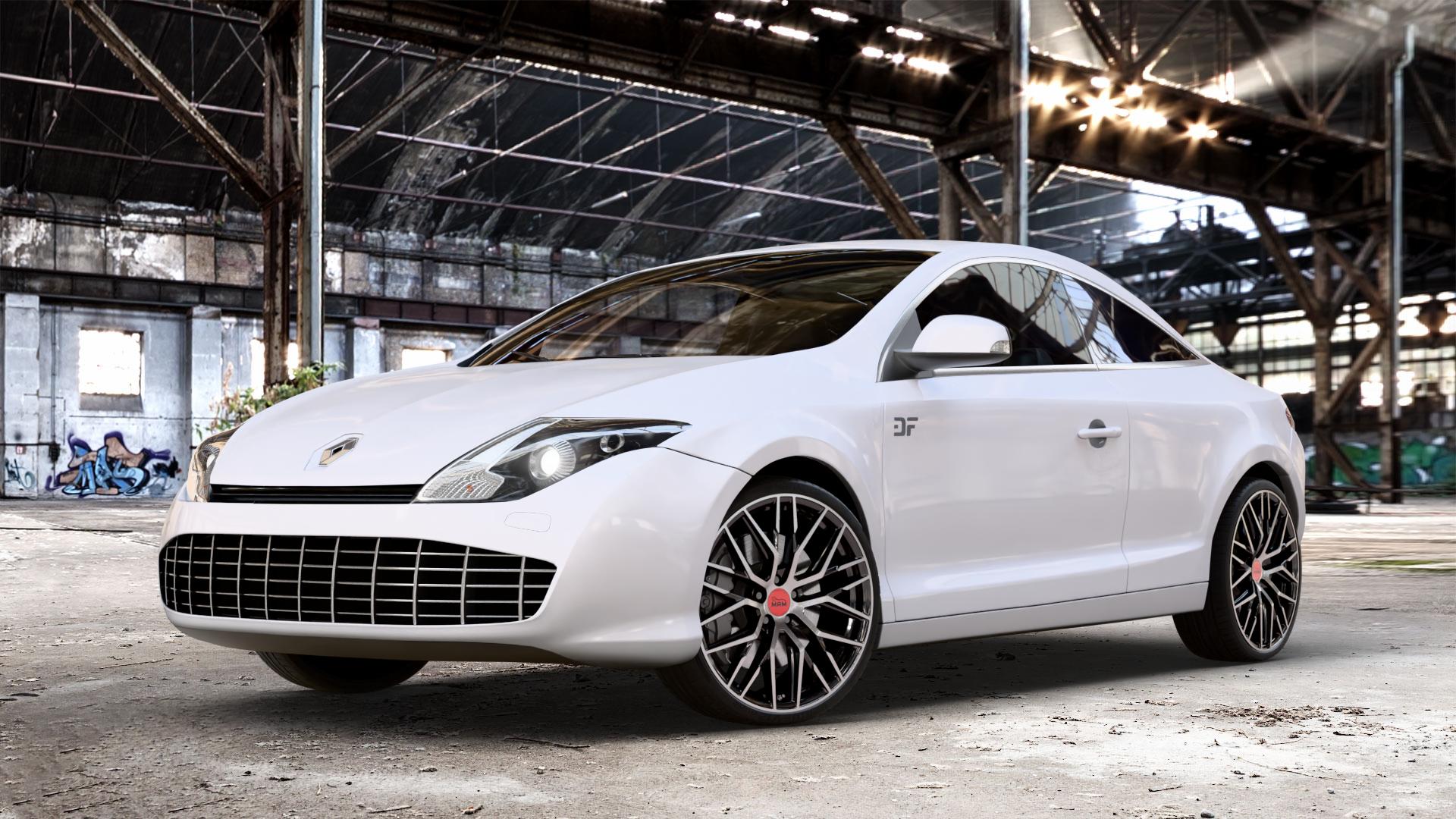 MAM RS4 BLACK FRONT POLISH Felge mit Reifen schwarz in 20Zoll Winterfelge Alufelge auf weissem Renault Laguna III Coupé Typ T ⬇️ mit 15mm Tieferlegung ⬇️ Old Industrial Hall_max_4400mm_2024 Frontansicht_1