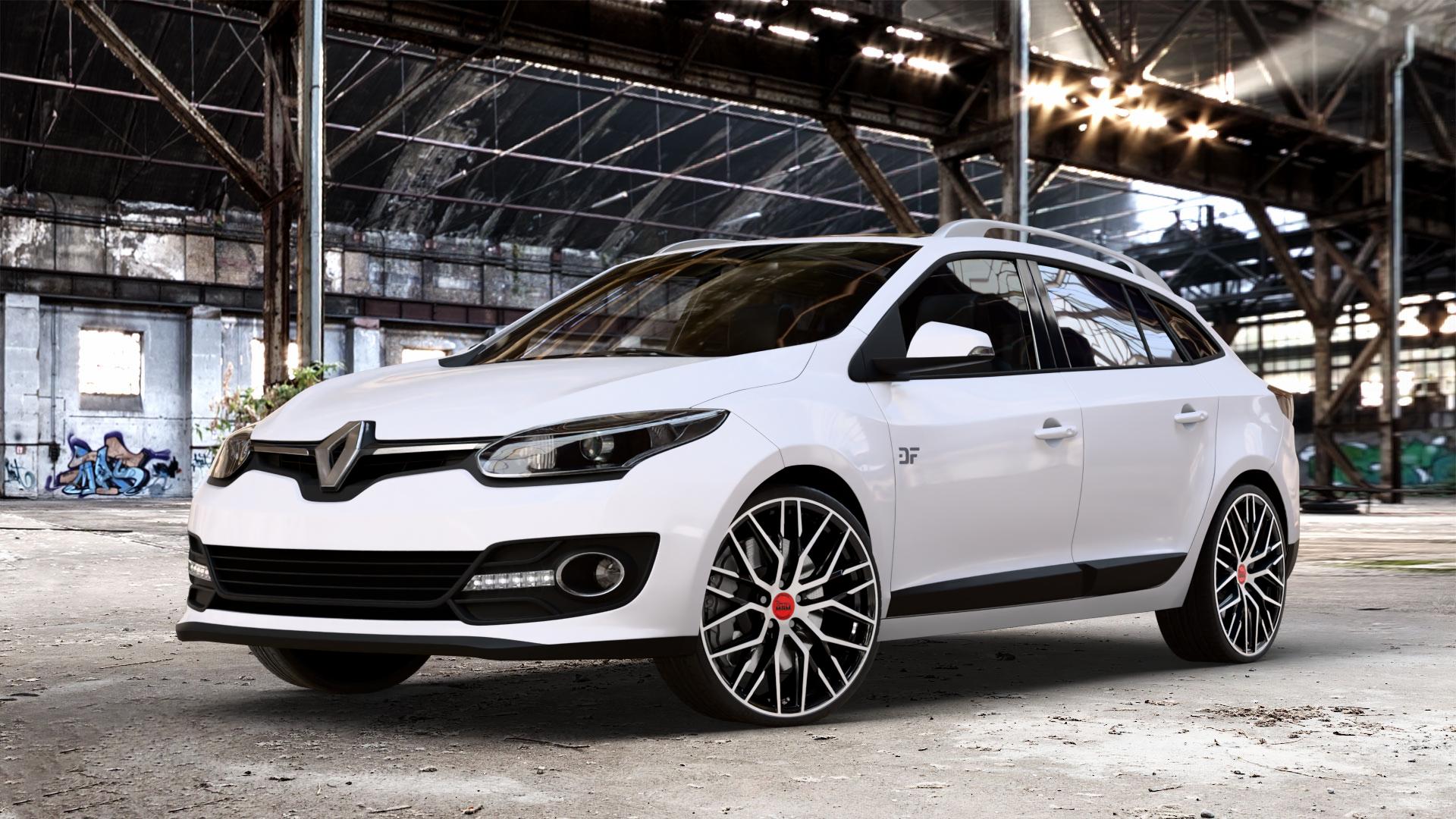 MAM RS4 BLACK FRONT POLISH Felge mit Reifen schwarz in 20Zoll Winterfelge Alufelge auf weissem Renault Megane III Grandtour Typ Z ⬇️ mit 15mm Tieferlegung ⬇️ Old Industrial Hall_max_4400mm_2024 Frontansicht_1