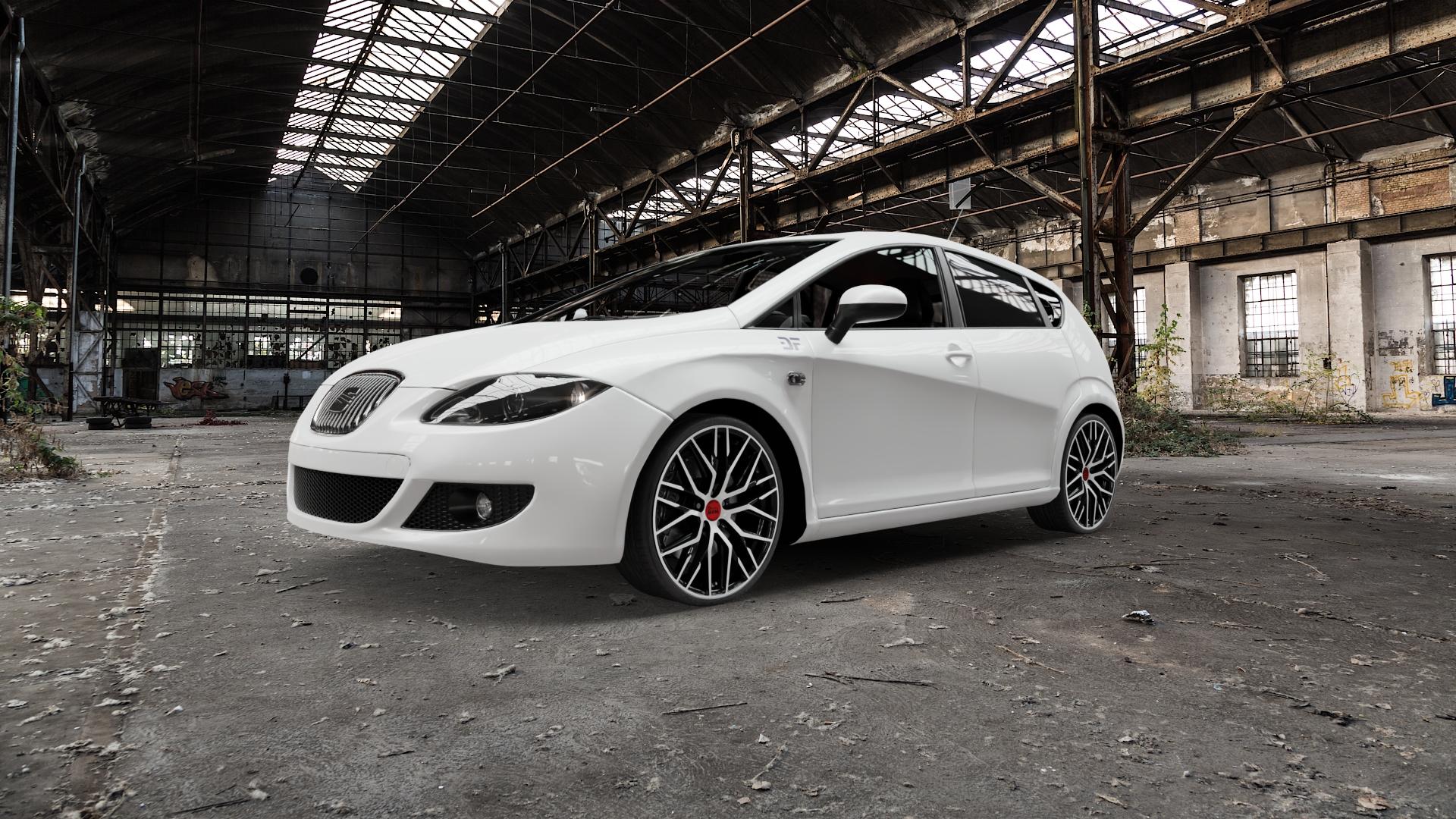 MAM RS4 BLACK FRONT POLISH Felge mit Reifen schwarz in 20Zoll Winterfelge Alufelge auf weissem Seat Leon Typ 1P ⬇️ mit 15mm Tieferlegung ⬇️ Old Industrial Hall_max5000mm_2022 Frontansicht_1