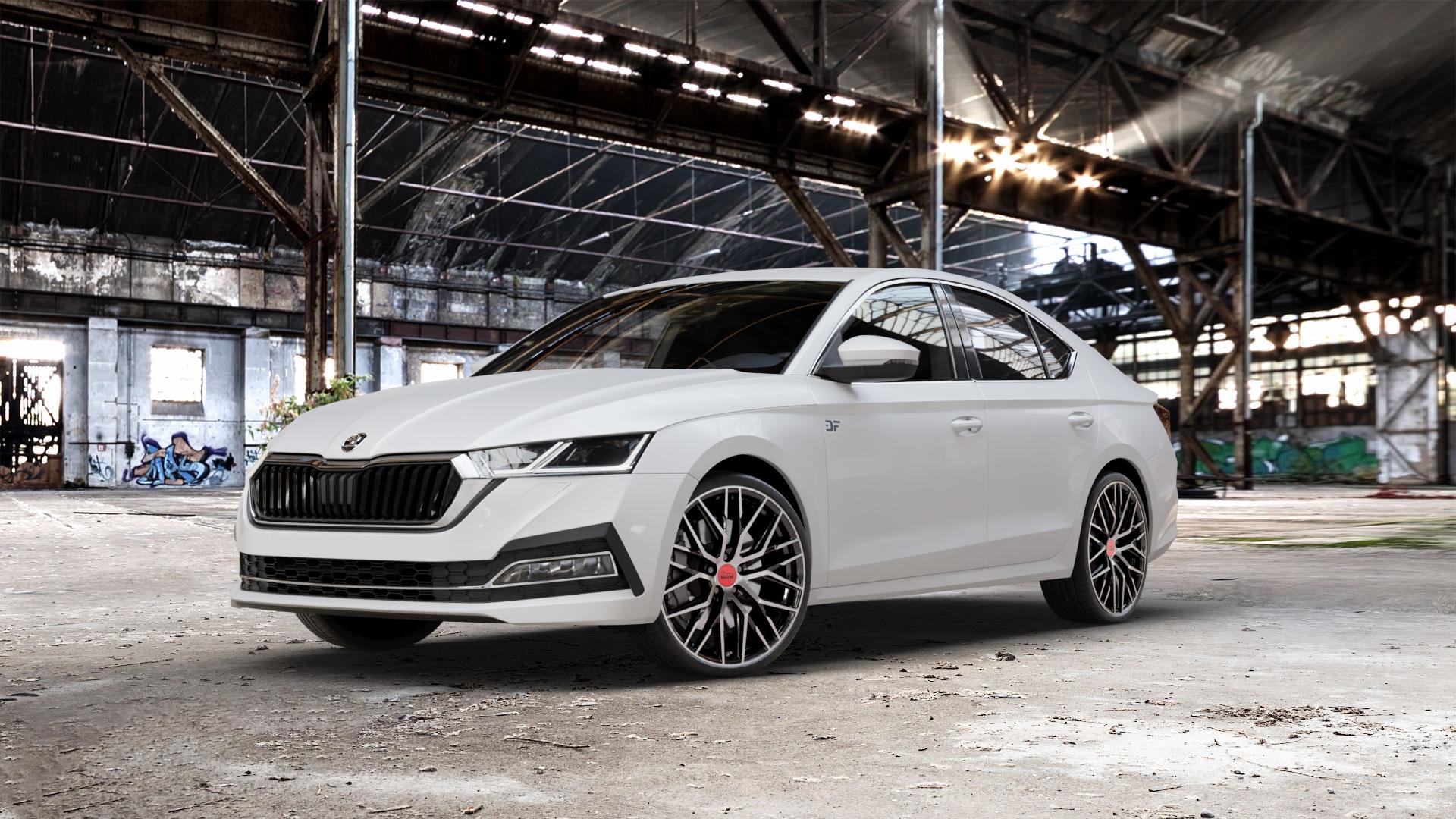 MAM RS4 BLACK FRONT POLISH Felge mit Reifen schwarz in 20Zoll Winterfelge Alufelge auf weissem Skoda Octavia IV Limousine Typ NX 1,5l TSI 110kW (150 PS) 2,0l TDI 85kW (116 1,0l 81kW (110 Mild-Hybrid 1,4l Hybrid CNG 96kW (131 4x4 ⬇️ mit 15mm Tieferlegung ⬇️ Old Industrial Hall_max_5300mm_2024 Frontansicht_1