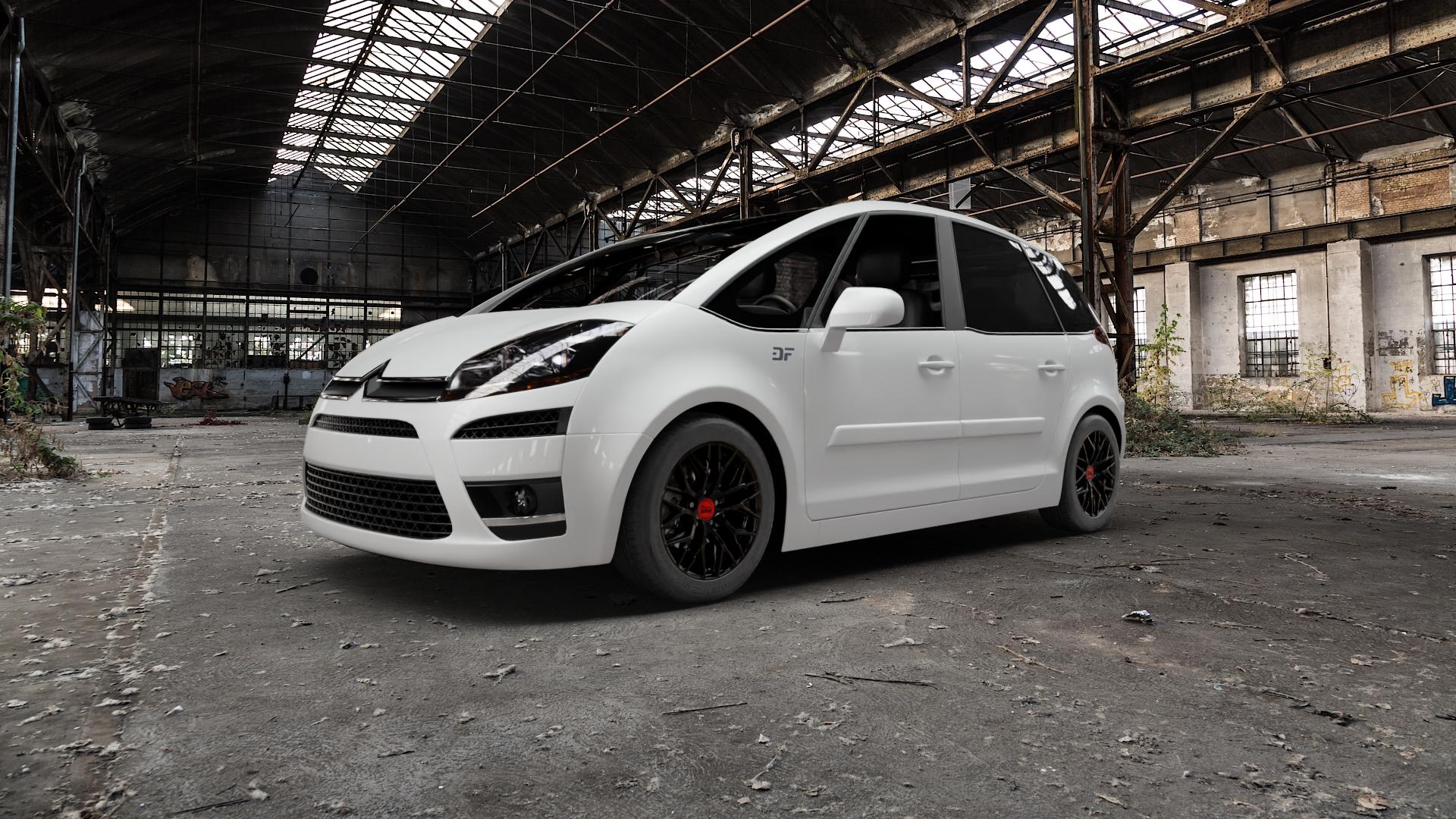 MAM RS4 BLACK PAINTED Felge mit Reifen schwarz in 16Zoll Winterfelge Alufelge auf weissem Citroen C4 Picasso I Typ U***** ⬇️ mit 15mm Tieferlegung ⬇️ Old Industrial Hall_max5000mm_2022 Frontansicht_1