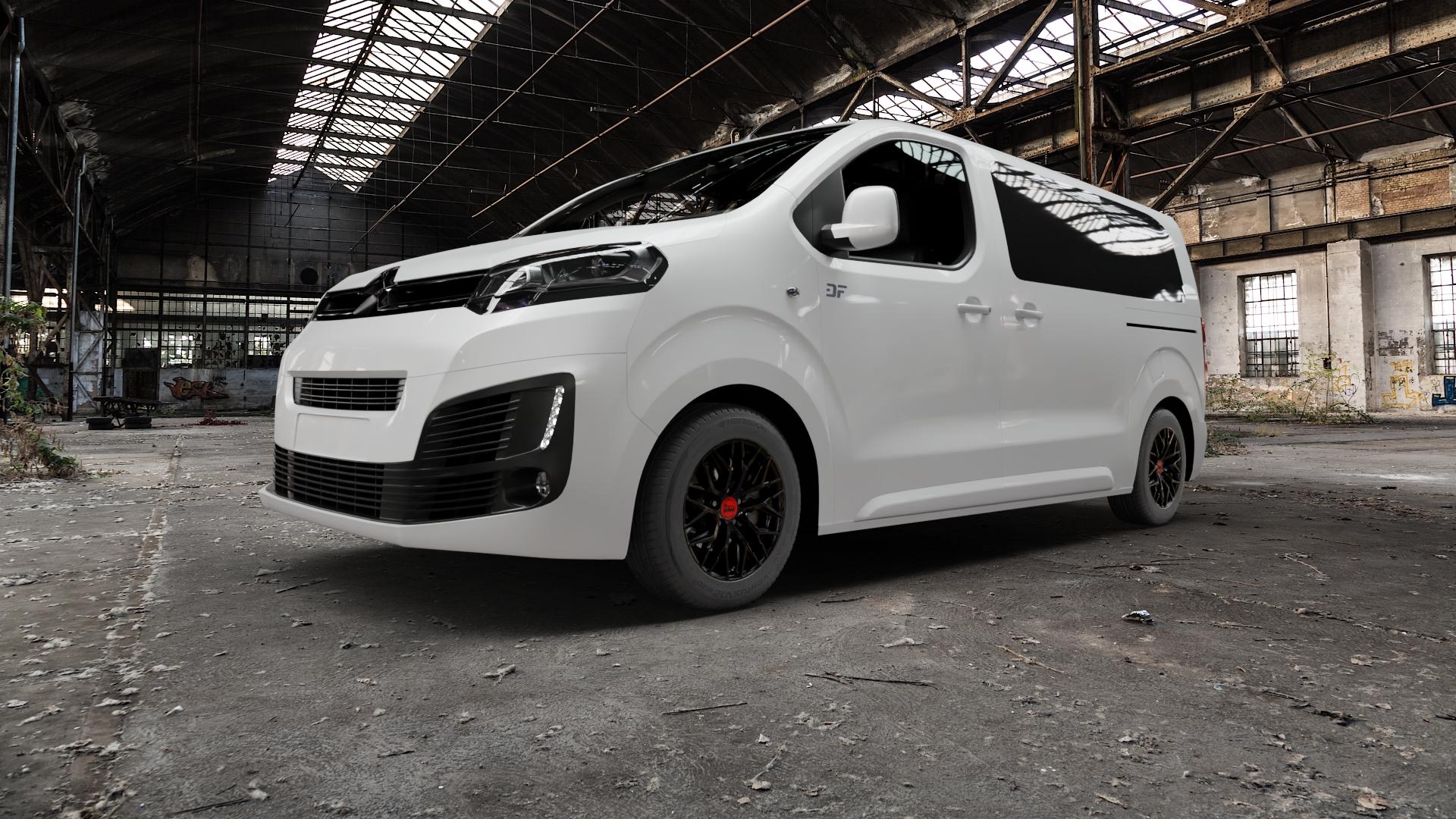 MAM RS4 BLACK PAINTED Felge mit Reifen schwarz in 16Zoll Winterfelge Alufelge auf weissem Citroen SpaceTourer Typ V Jumpy 3 (16-) ⬇️ mit 15mm Tieferlegung ⬇️ Old Industrial Hall_max5000mm_2022 Frontansicht_1
