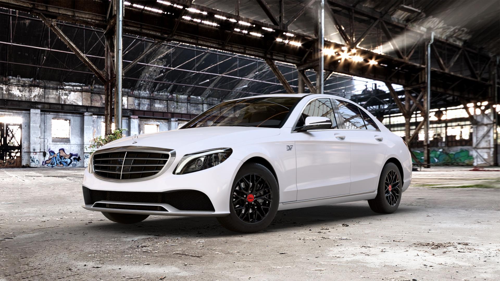 MAM RS4 BLACK PAINTED Felge mit Reifen schwarz in 16Zoll Winterfelge Alufelge auf weissem Mercedes C-Klasse Typ W205 Limousine Facelift ⬇️ mit 15mm Tieferlegung ⬇️ Old Industrial Hall_max_5300mm_2024 Frontansicht_1