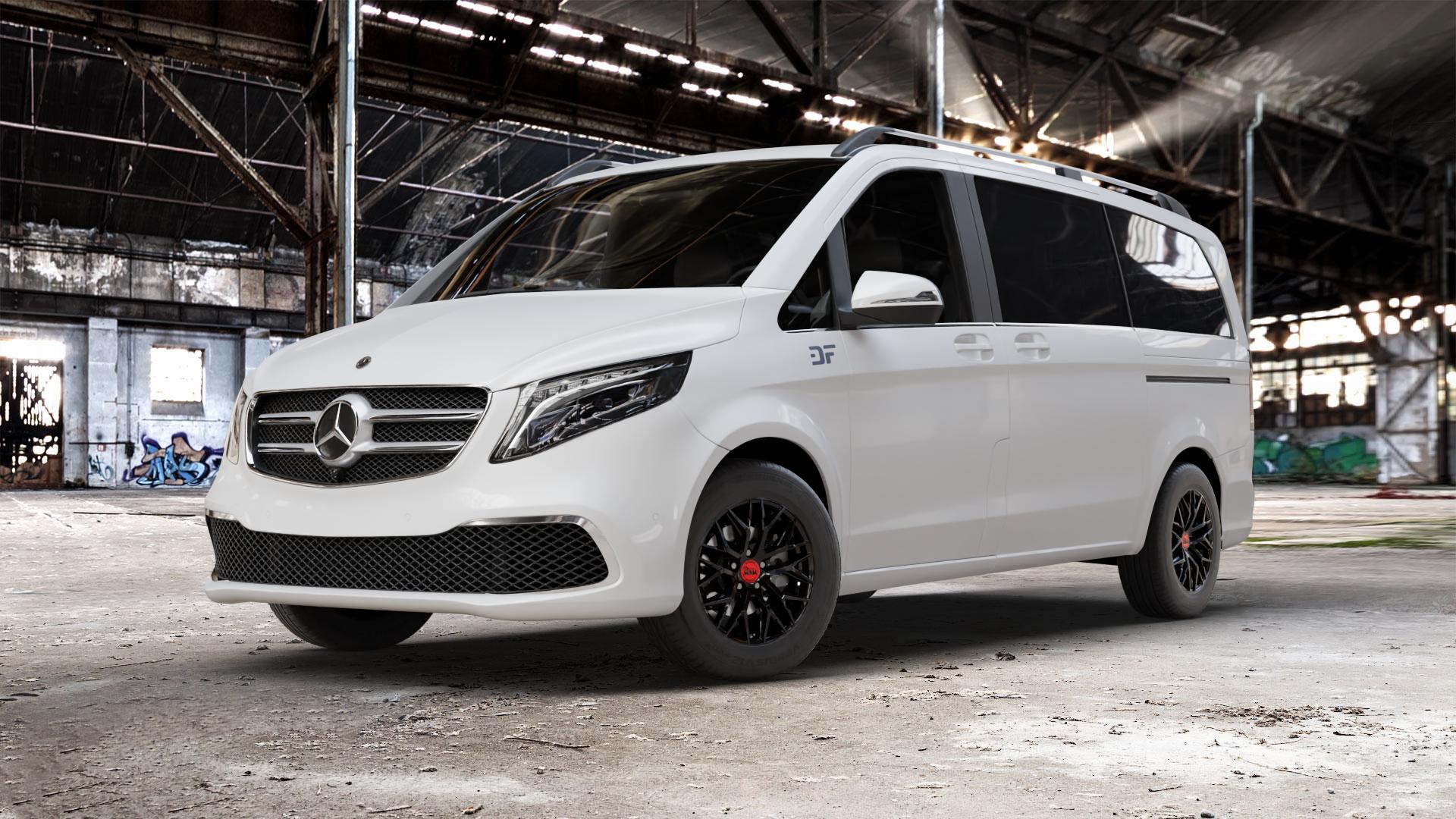 MAM RS4 BLACK PAINTED Felge mit Reifen schwarz in 16Zoll Winterfelge Alufelge auf weissem Mercedes V-Klasse Typ W447 Facelift Marco Polo Vito Tourer ⬇️ mit 15mm Tieferlegung ⬇️ Old Industrial Hall_max_5300mm_2024 Frontansicht_1