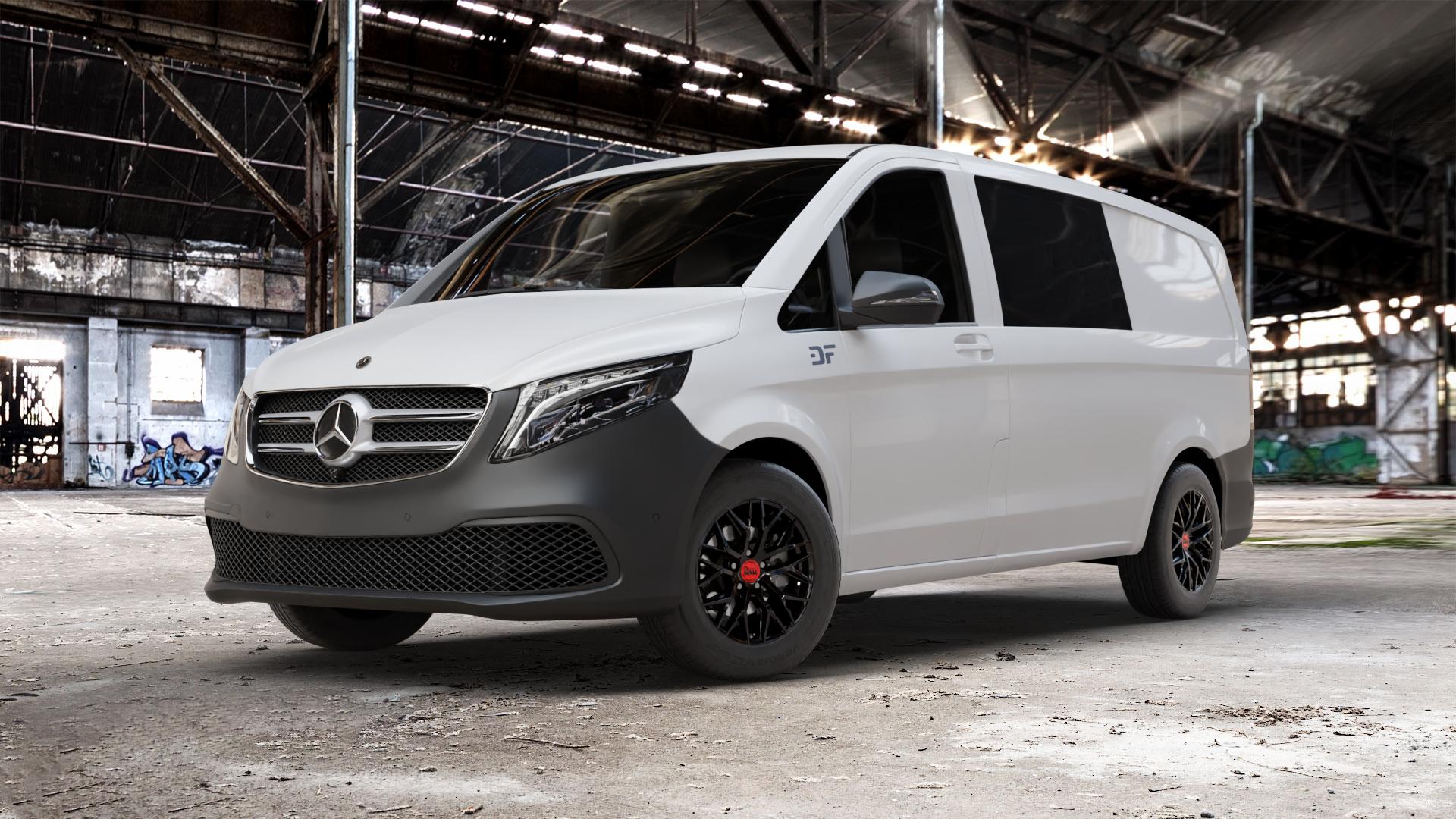 MAM RS4 BLACK PAINTED Felge mit Reifen schwarz in 16Zoll Winterfelge Alufelge auf weissem Mercedes Vito Mixto Typ W447 Facelift ⬇️ mit 15mm Tieferlegung ⬇️ Old Industrial Hall_max_5300mm_2024 Frontansicht_1