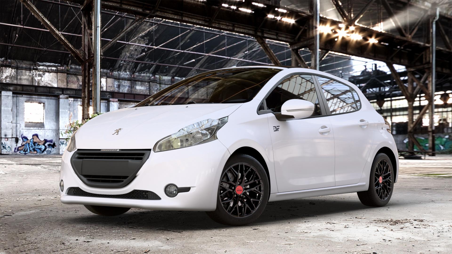 MAM RS4 BLACK PAINTED Felge mit Reifen schwarz in 16Zoll Winterfelge Alufelge auf weissem Peugeot 208 Typ C ⬇️ mit 15mm Tieferlegung ⬇️ Old Industrial Hall_max_4400mm_2024 Frontansicht_1