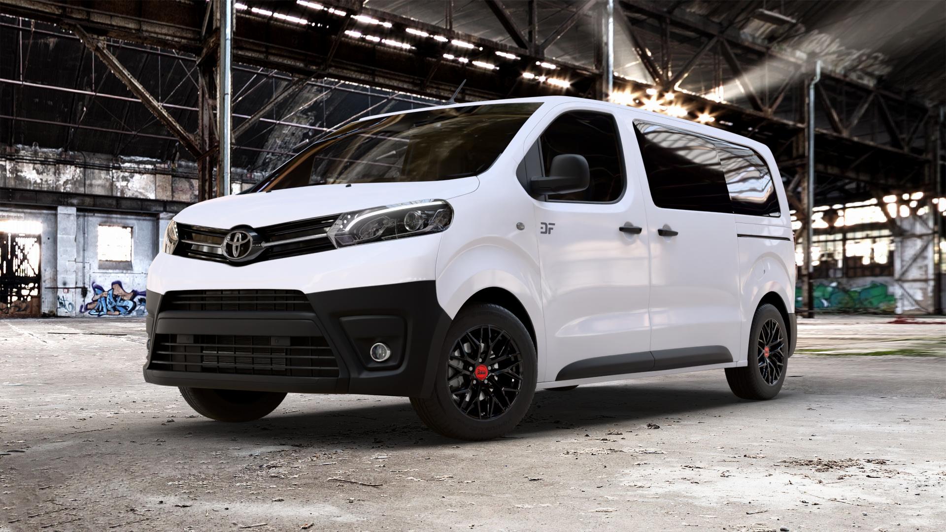 MAM RS4 BLACK PAINTED Felge mit Reifen schwarz in 16Zoll Winterfelge Alufelge auf weissem Toyota Proace II Verso Typ V ⬇️ mit 15mm Tieferlegung ⬇️ Old Industrial Hall_max_5300mm_2024 Frontansicht_1