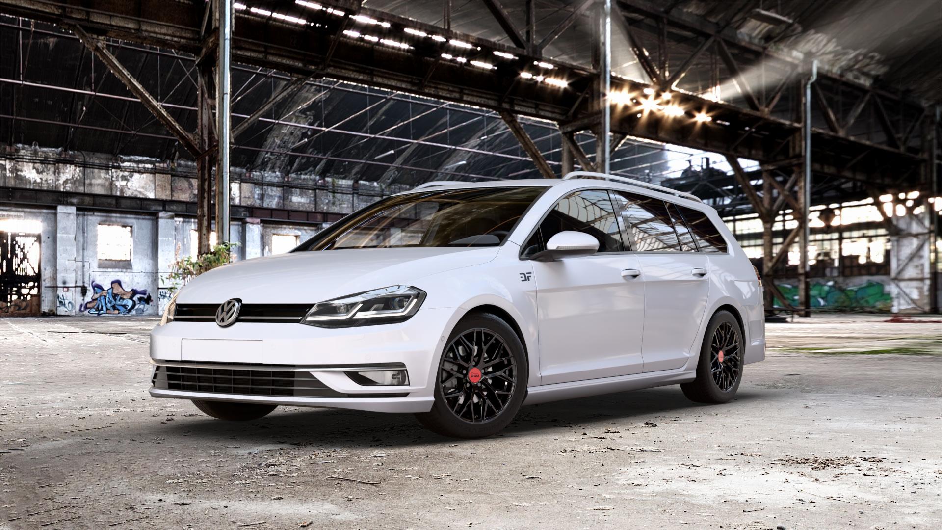 MAM RS4 BLACK PAINTED Felge mit Reifen schwarz in 16Zoll Winterfelge Alufelge auf weissem unilack Volkswagen (VW) Golf 7 Variant Facelift ⬇️ mit 15mm Tieferlegung ⬇️ Old Industrial Hall_max_5300mm_2024 Frontansicht_1