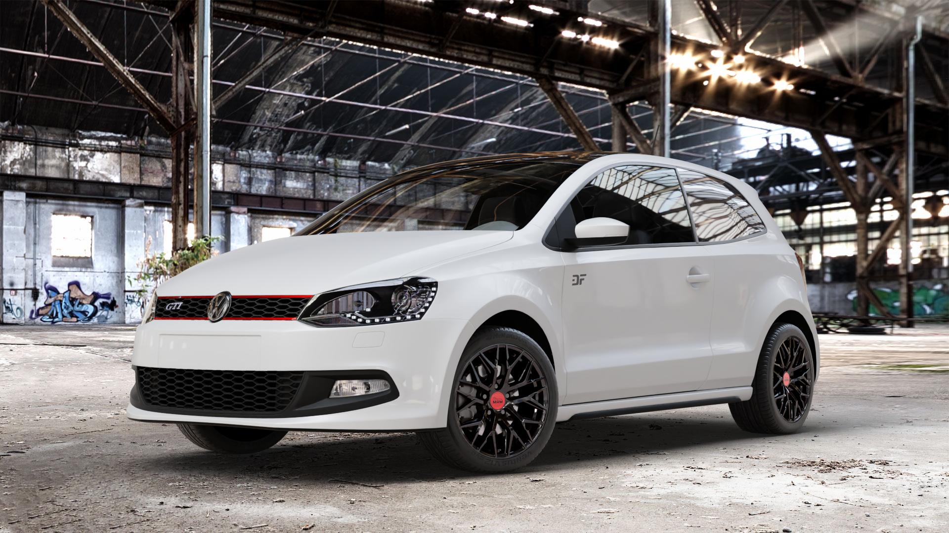 MAM RS4 BLACK PAINTED Felge mit Reifen schwarz in 16Zoll Winterfelge Alufelge auf weissem Volkswagen (VW) Polo V Typ 6R 1,4l TSI GTI 132kW (179 PS) ⬇️ mit 15mm Tieferlegung ⬇️ Old Industrial Hall_max_4400mm_2024 Frontansicht_1