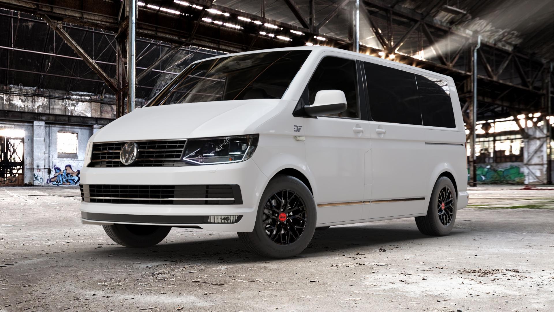 MAM RS4 BLACK PAINTED Felge mit Reifen schwarz in 16Zoll Winterfelge Alufelge auf weissem Volkswagen (VW) T6 Kombi Multivan Caravelle ⬇️ mit 15mm Tieferlegung ⬇️ Old Industrial Hall_max_5300mm_2024 Frontansicht_1