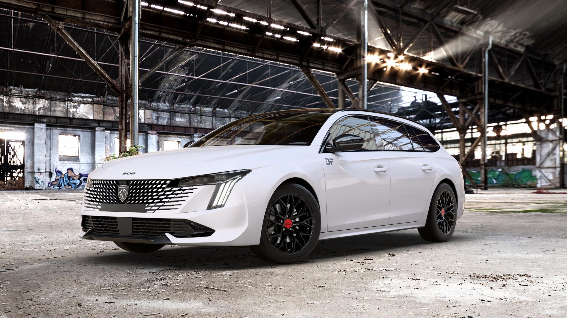 MAM RS4 BLACK PAINTED Felge mit Reifen schwarz in 17Zoll Winterfelge Alufelge auf weissem Peugeot 508 Typ F SW Facelift ⬇️ mit 15mm Tieferlegung ⬇️ Old Industrial Hall_max_5300mm_2024 Frontansicht_1