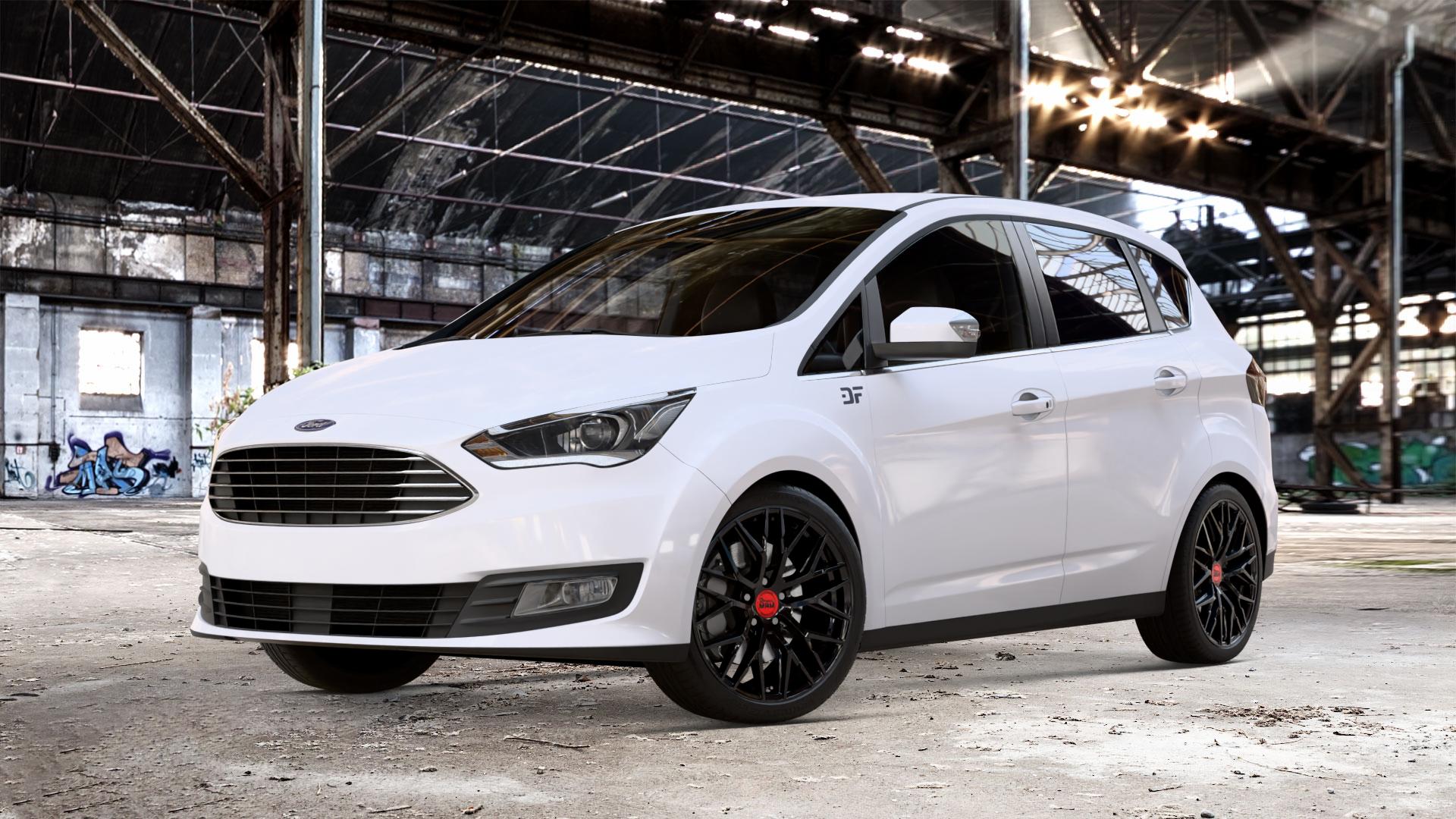 MAM RS4 BLACK PAINTED Felge mit Reifen schwarz in 18Zoll Winterfelge Alufelge auf weissem Ford C-Max II Typ DXA Facelift (15->) ⬇️ mit 15mm Tieferlegung ⬇️ Old Industrial Hall_max_4400mm_2024 Frontansicht_1