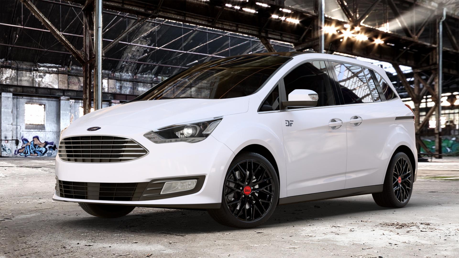 MAM RS4 BLACK PAINTED Felge mit Reifen schwarz in 18Zoll Winterfelge Alufelge auf weissem Ford Grand C-Max Typ DXA Facelift (15->) ⬇️ mit 15mm Tieferlegung ⬇️ Old Industrial Hall_max_4400mm_2024 Frontansicht_1